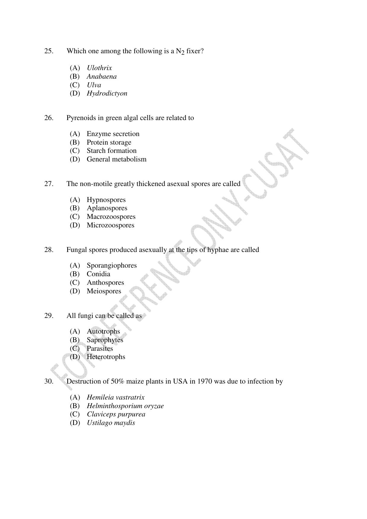 CUSAT CAT 2022 BOTANY Question Paper - Page 5