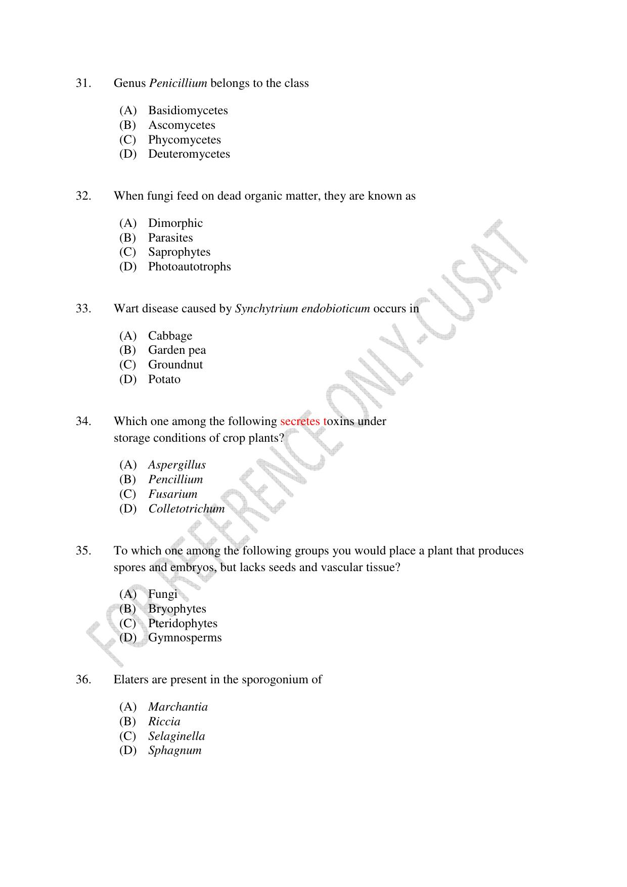 CUSAT CAT 2022 BOTANY Question Paper - Page 6