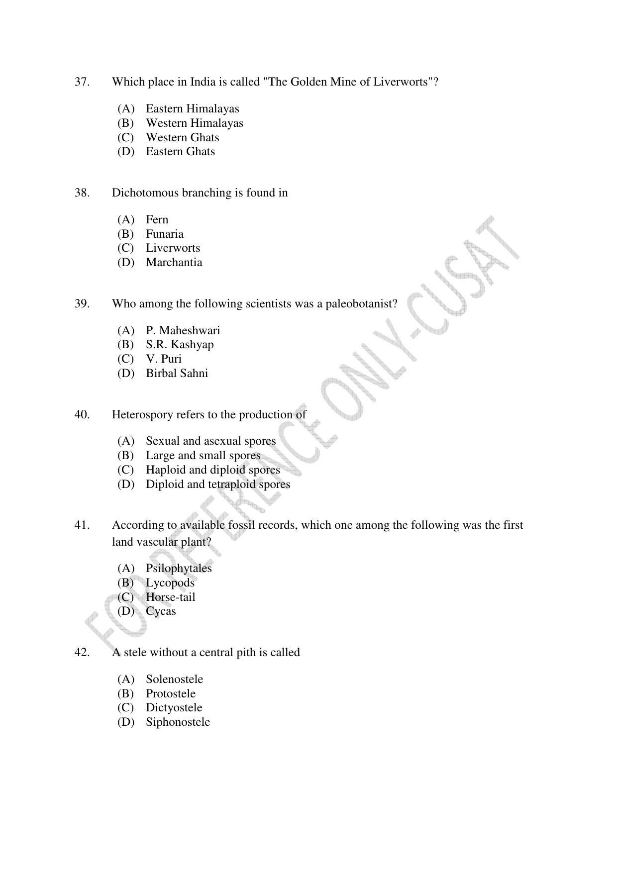 CUSAT CAT 2022 BOTANY Question Paper - Page 7