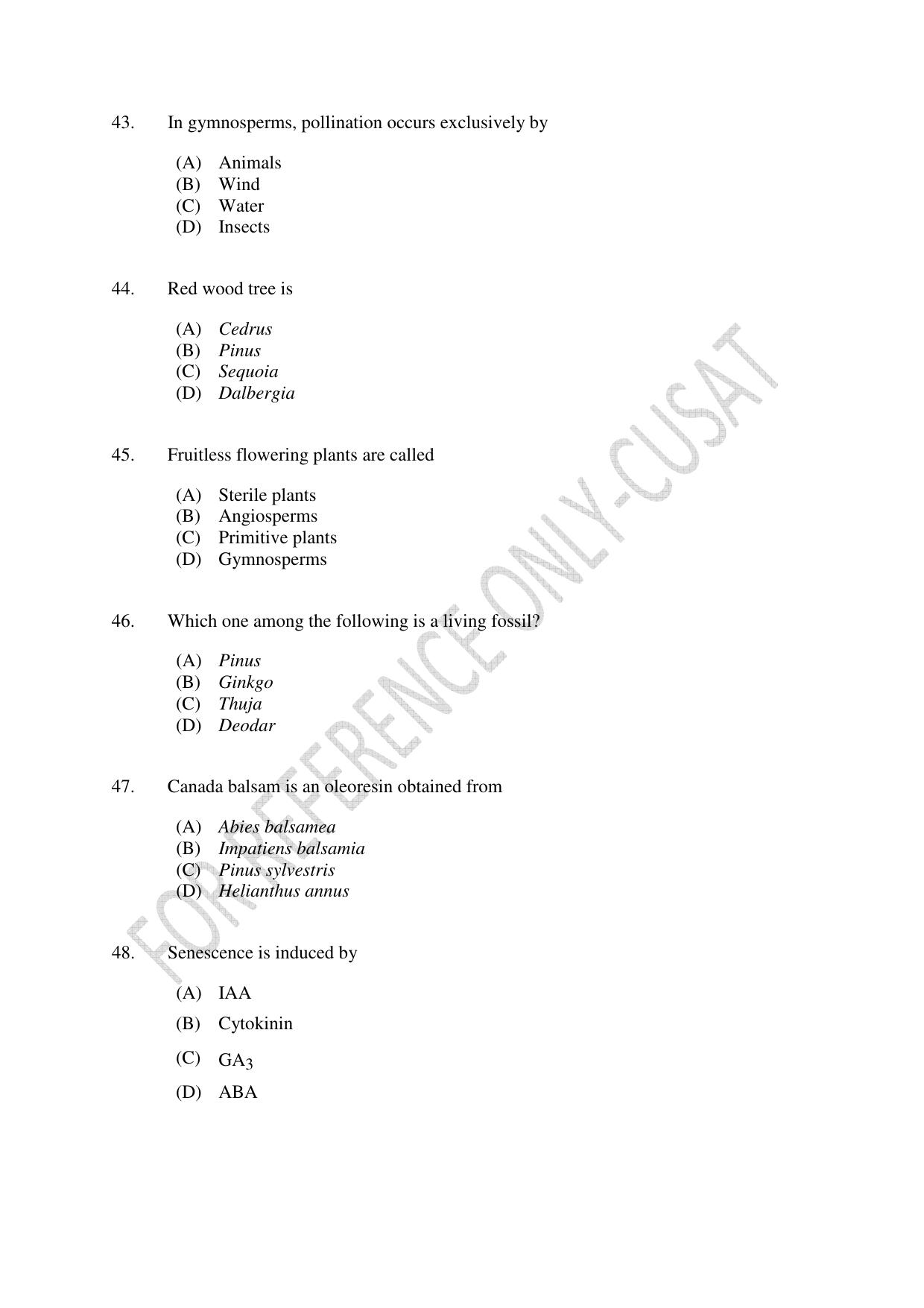 CUSAT CAT 2022 BOTANY Question Paper - Page 8