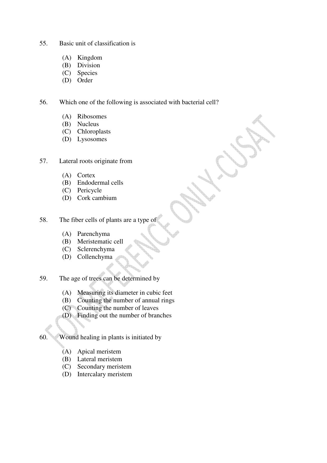 CUSAT CAT 2022 BOTANY Question Paper - Page 10
