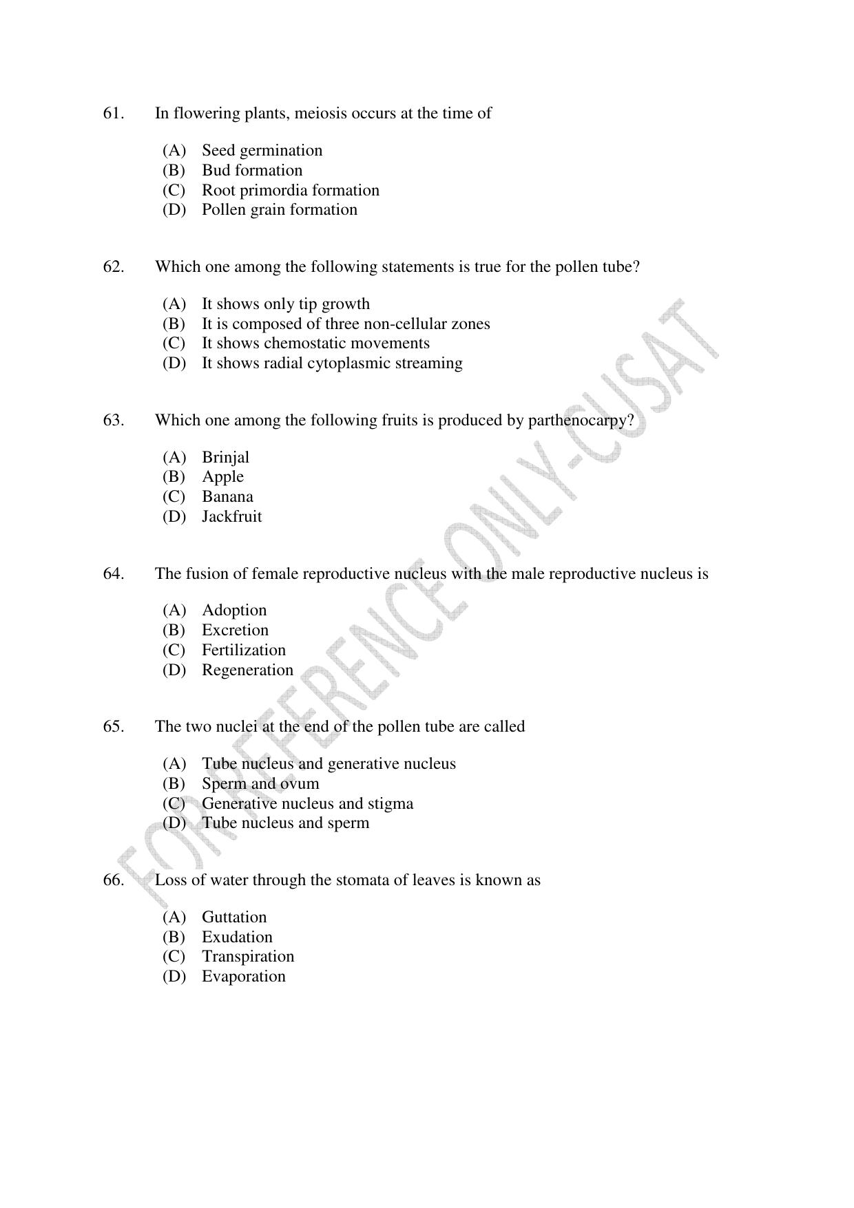 CUSAT CAT 2022 BOTANY Question Paper - Page 11