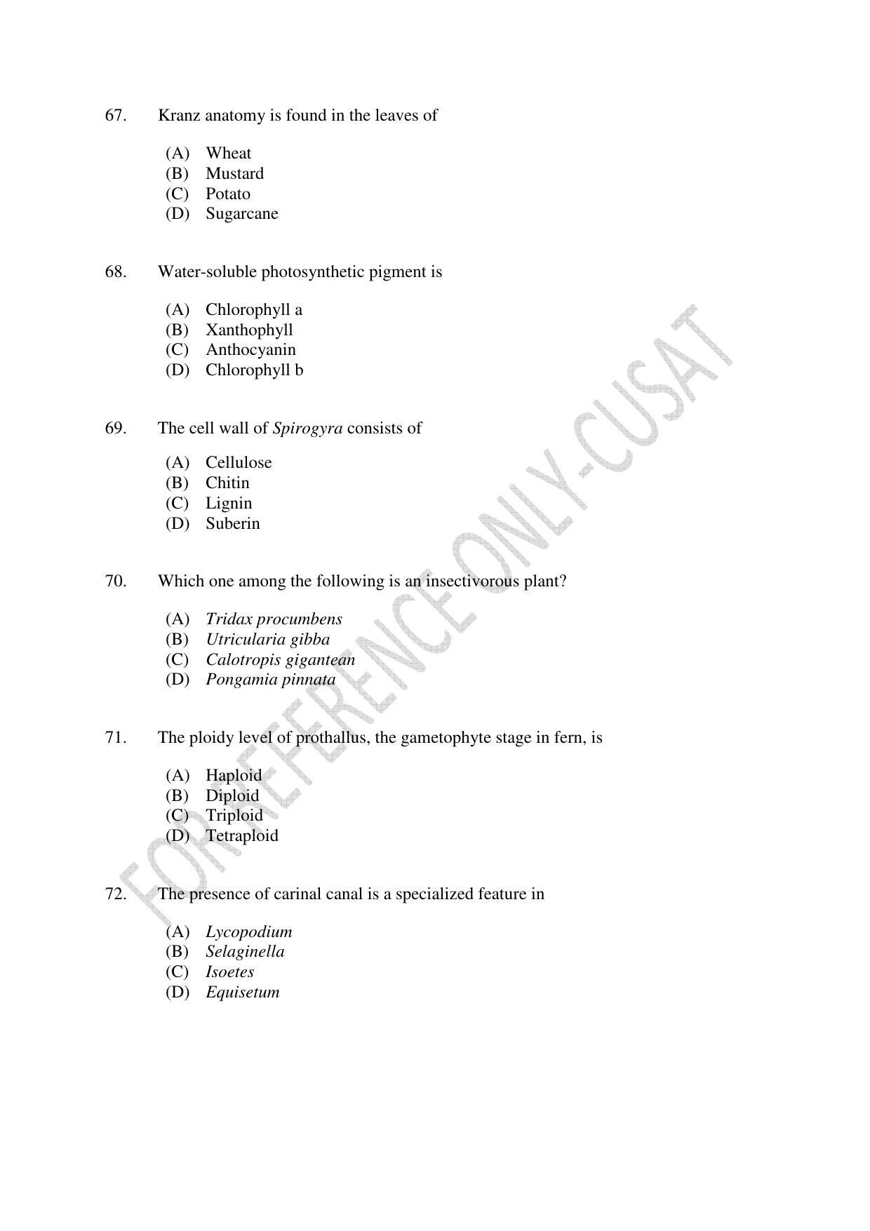CUSAT CAT 2022 BOTANY Question Paper - Page 12