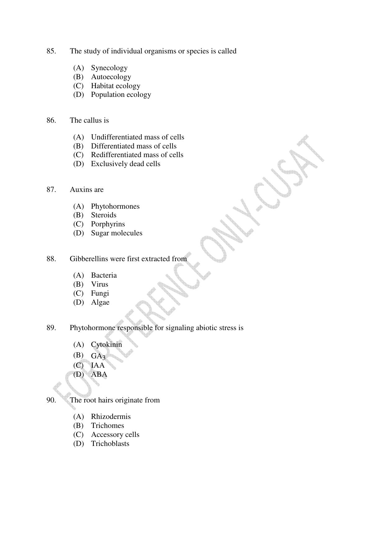 CUSAT CAT 2022 BOTANY Question Paper - Page 15