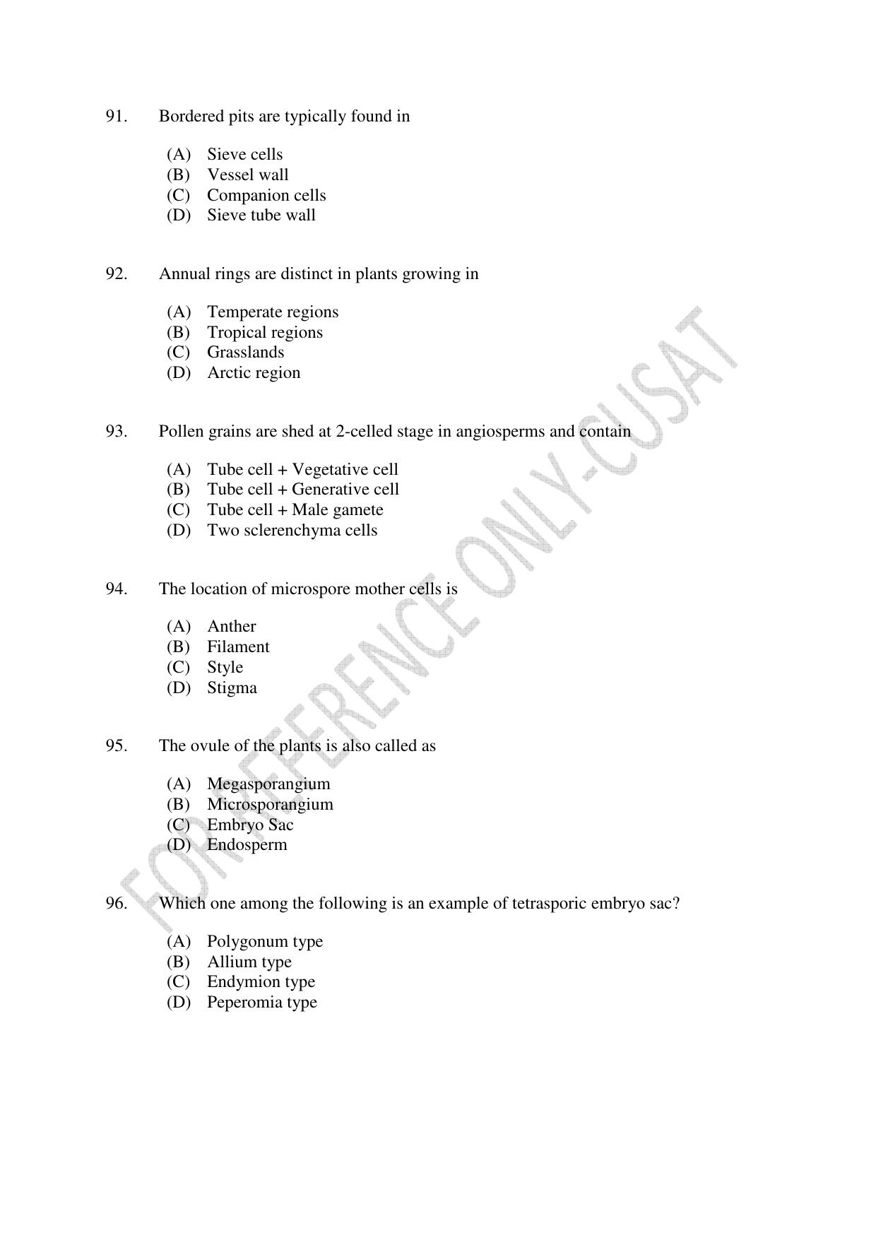 CUSAT CAT 2022 BOTANY Question Paper - Page 16