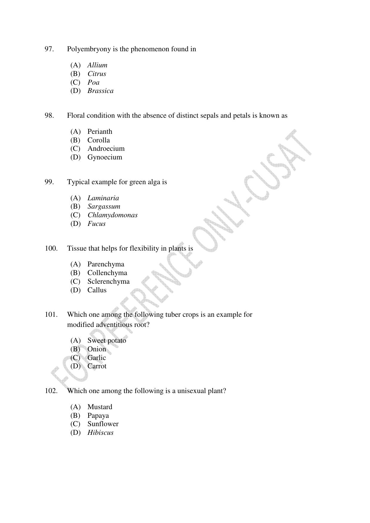 CUSAT CAT 2022 BOTANY Question Paper - Page 17