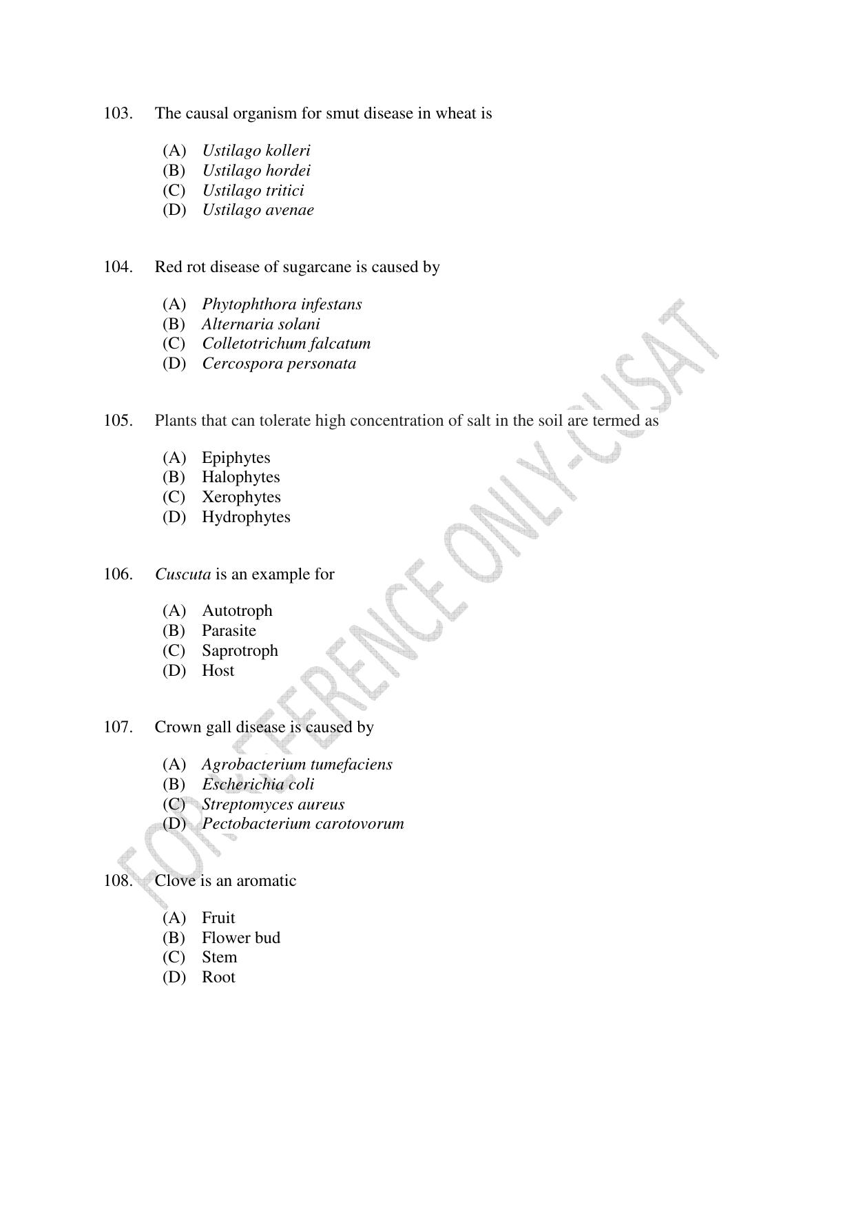 CUSAT CAT 2022 BOTANY Question Paper - Page 18
