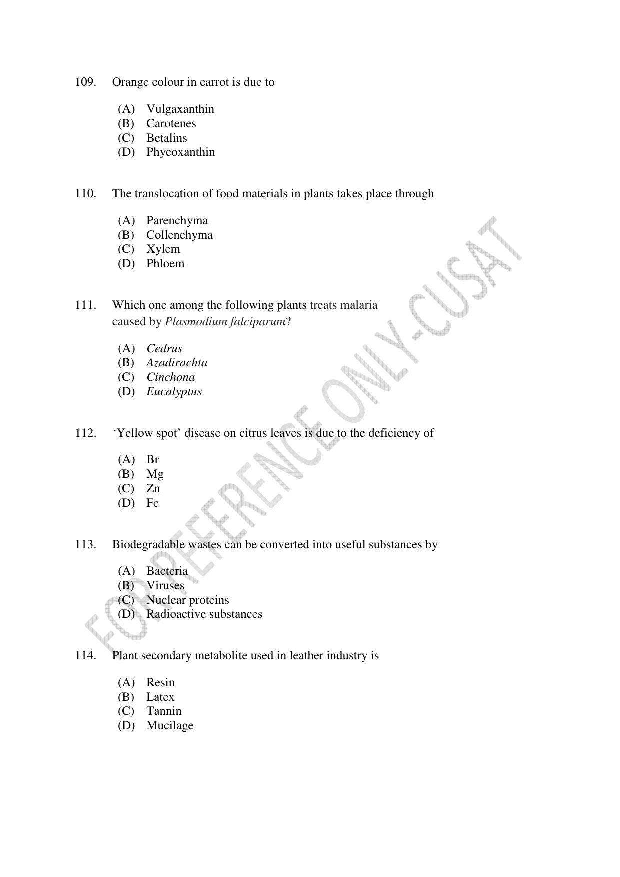 CUSAT CAT 2022 BOTANY Question Paper - Page 19