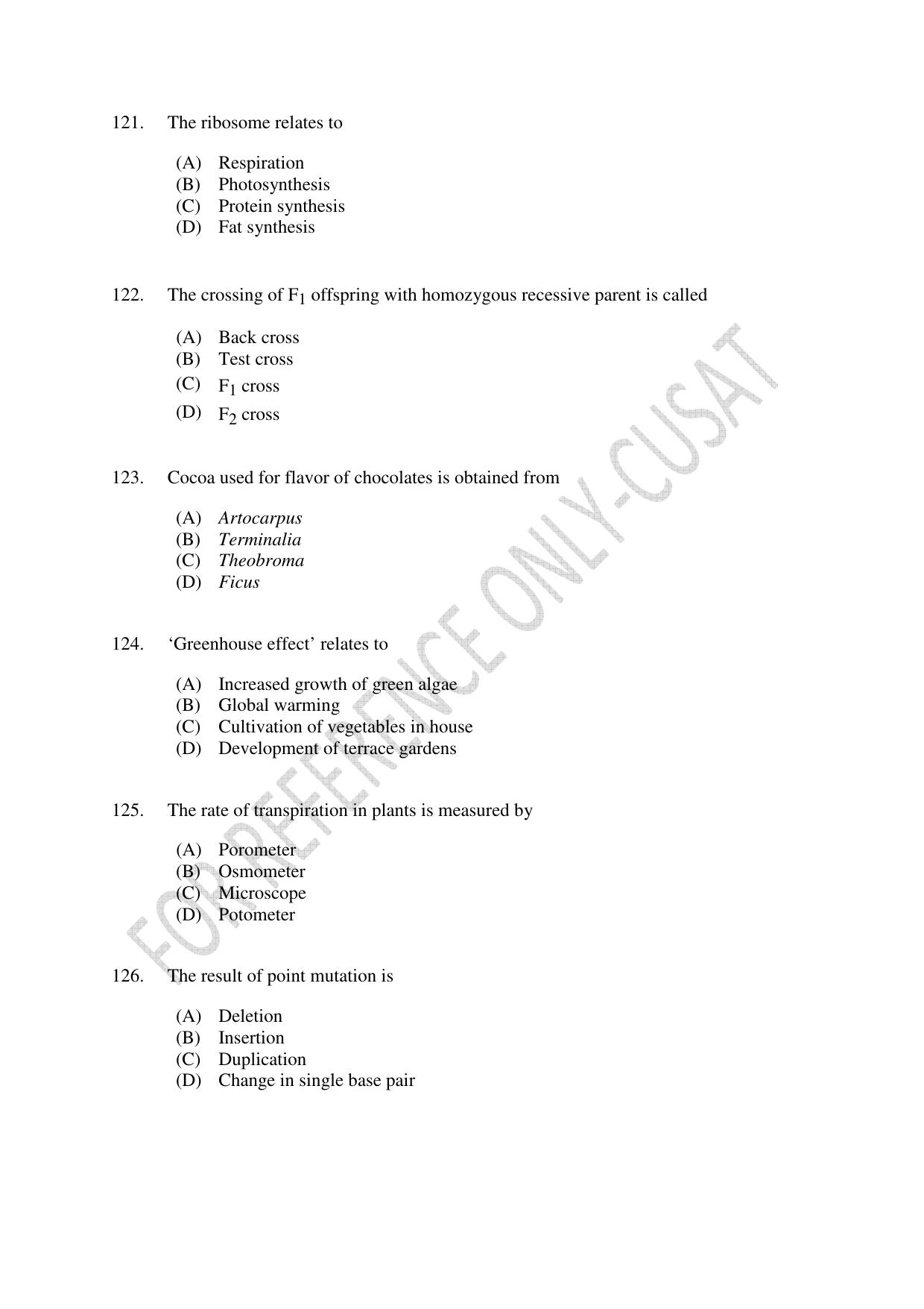 CUSAT CAT 2022 BOTANY Question Paper - Page 21