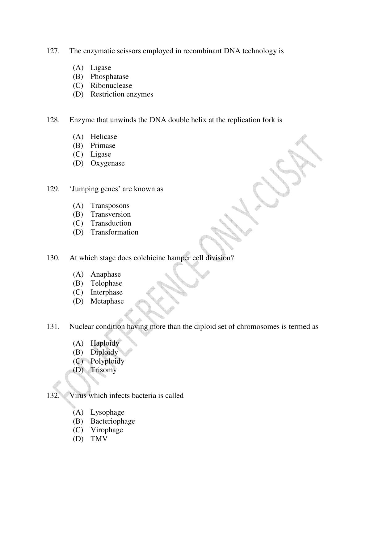 CUSAT CAT 2022 BOTANY Question Paper - Page 22