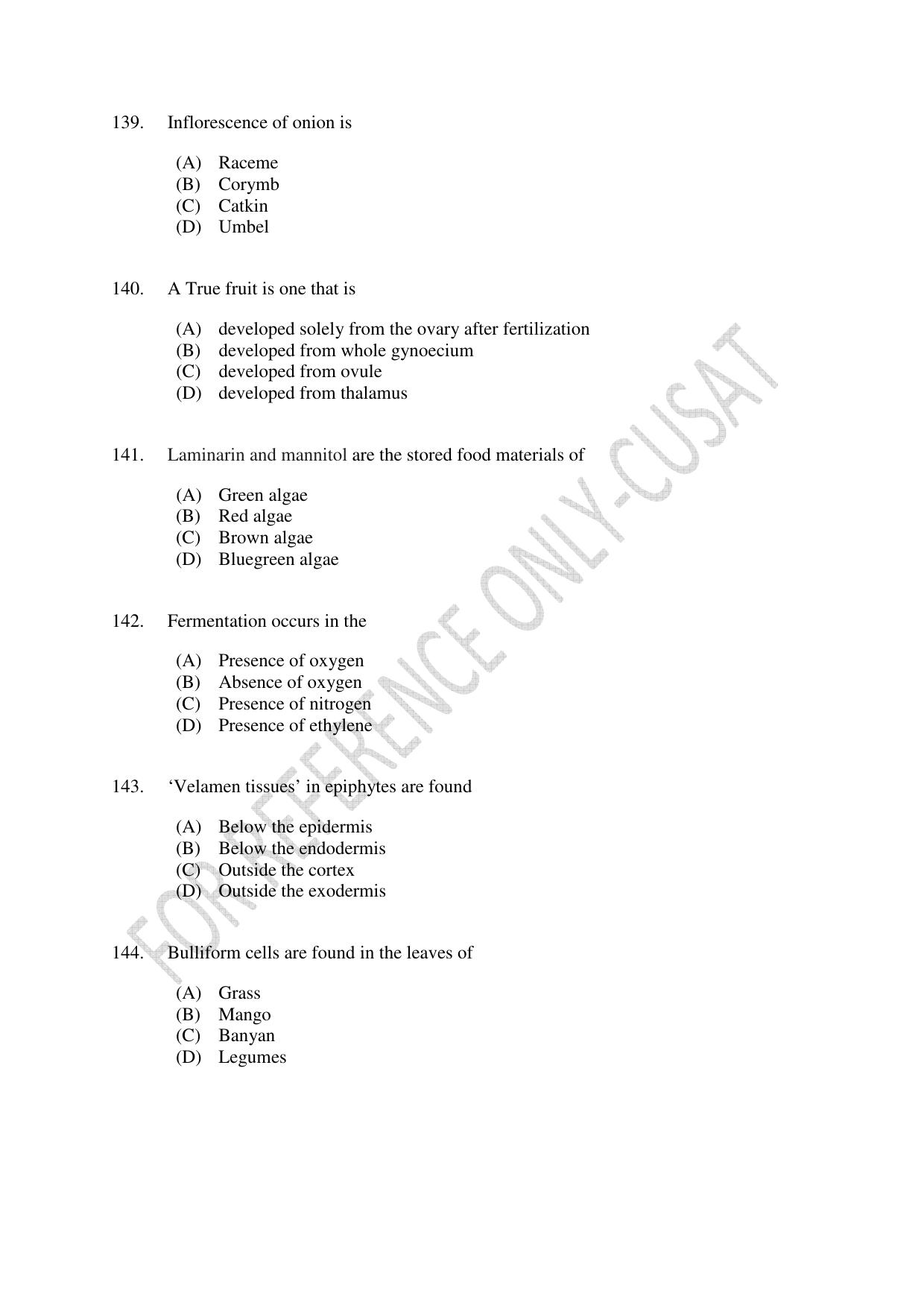 CUSAT CAT 2022 BOTANY Question Paper - Page 24