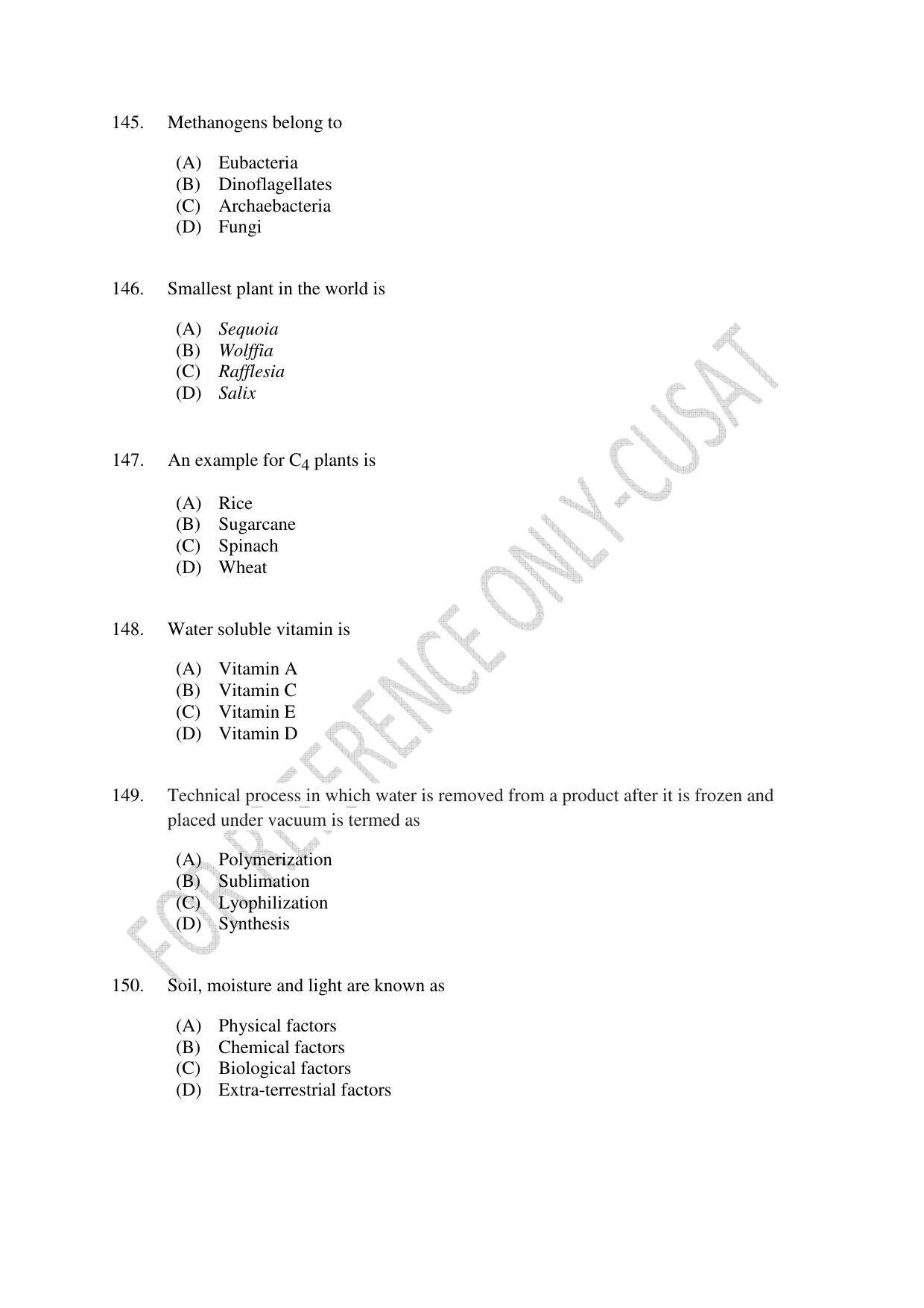 CUSAT CAT 2022 BOTANY Question Paper - Page 25