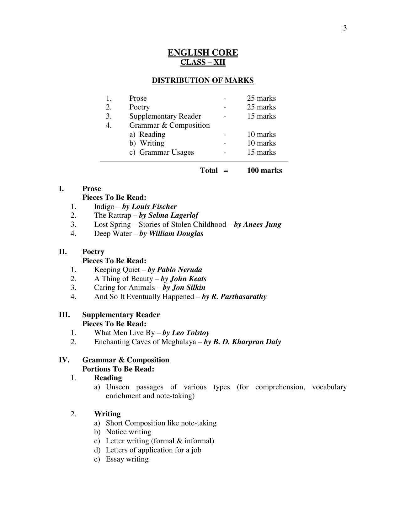 Meghalaya Board Class 12 Syllabus - Page 1