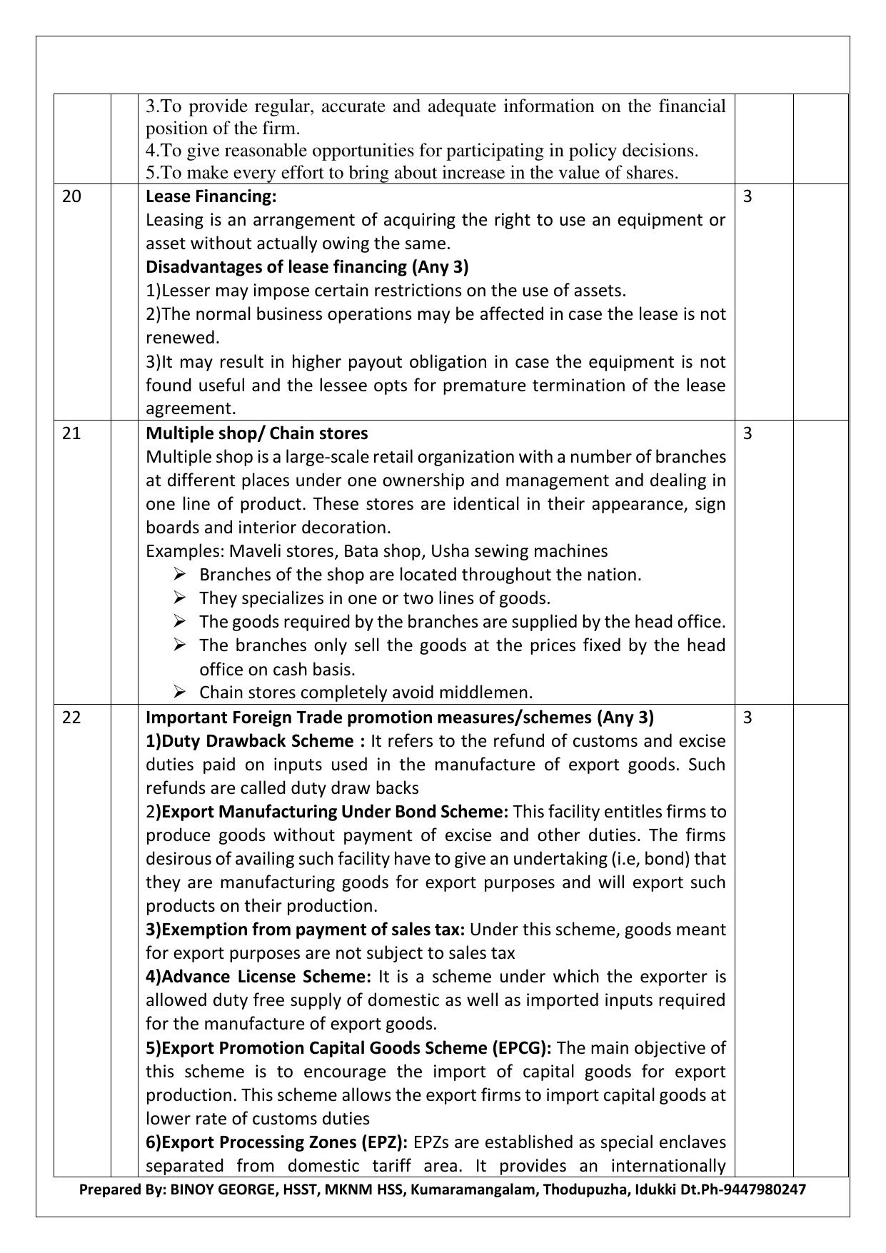 Kerala Plus One 2022 Business Studies Answer Key - Page 4