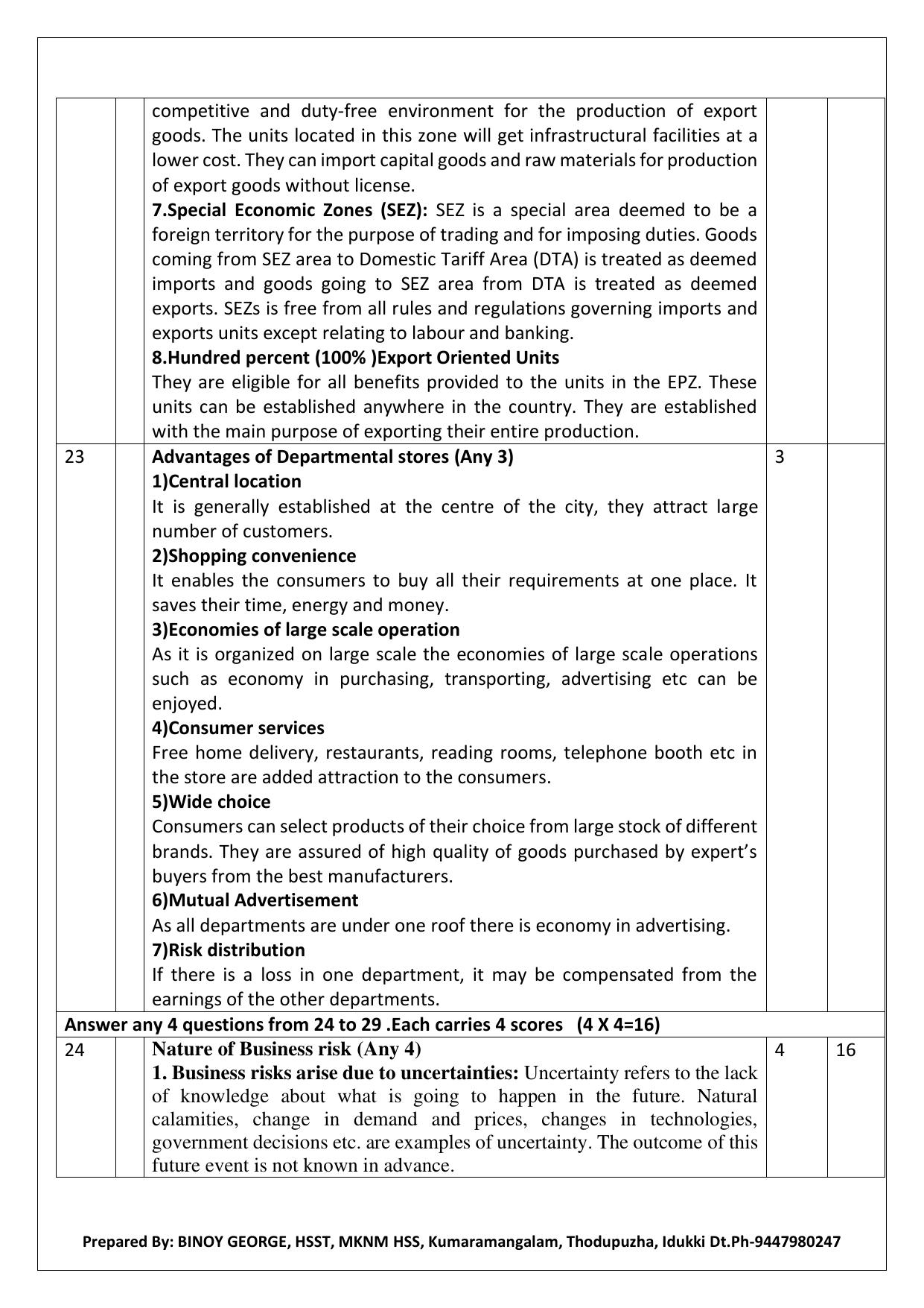 Kerala Plus One 2022 Business Studies Answer Key - Page 5