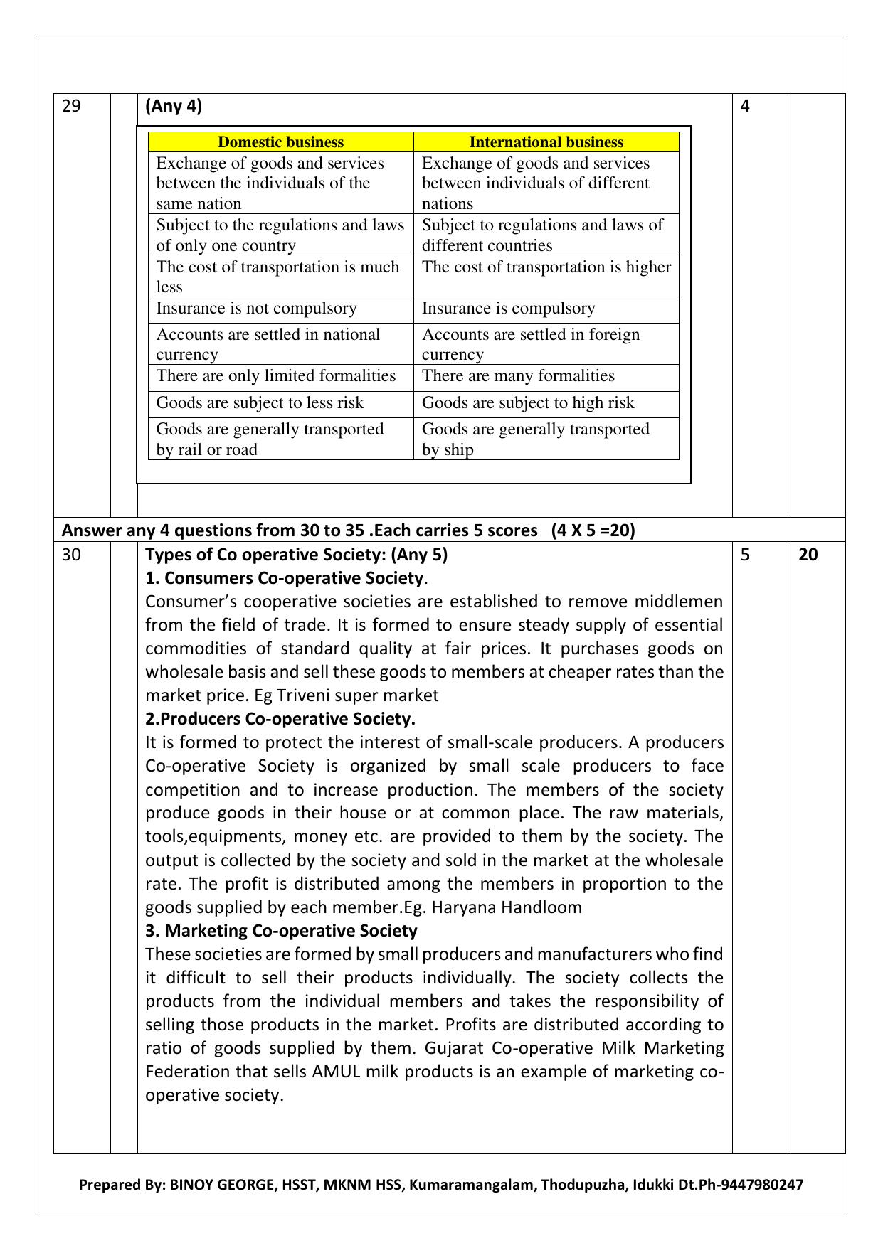 Kerala Plus One 2022 Business Studies Answer Key - Page 8