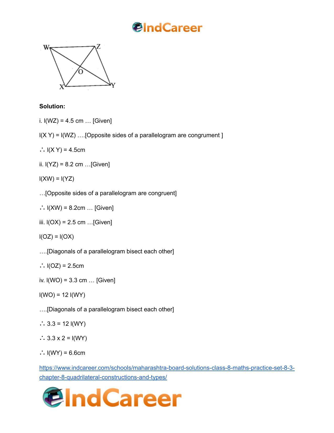 Maharashtra Board Solutions Class 8-Maths (Practice Set 8.3): Chapter 8- Quadrilateral: Constructions and Types - Page 4
