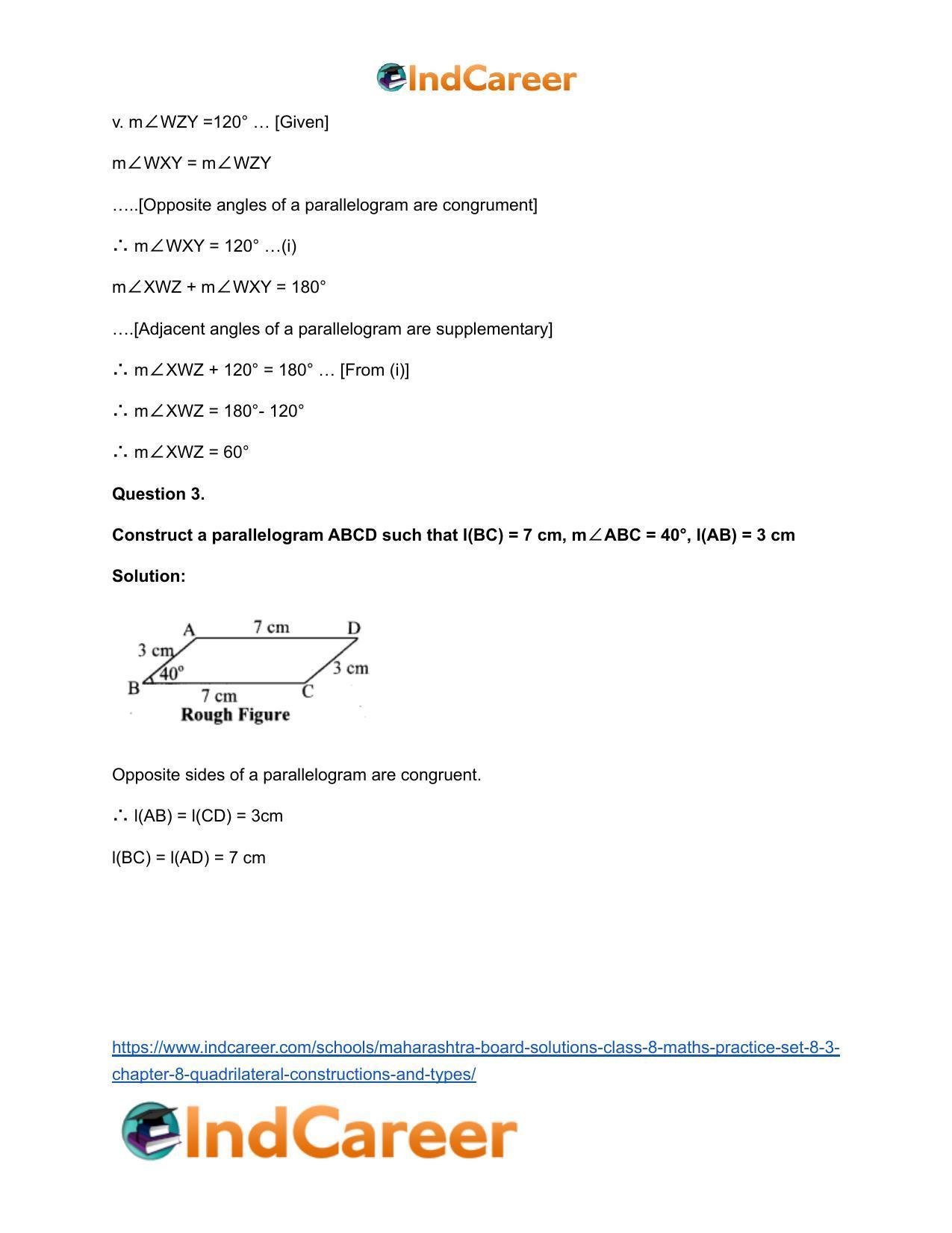 Maharashtra Board Solutions Class 8-Maths (Practice Set 8.3): Chapter 8- Quadrilateral: Constructions and Types - Page 5