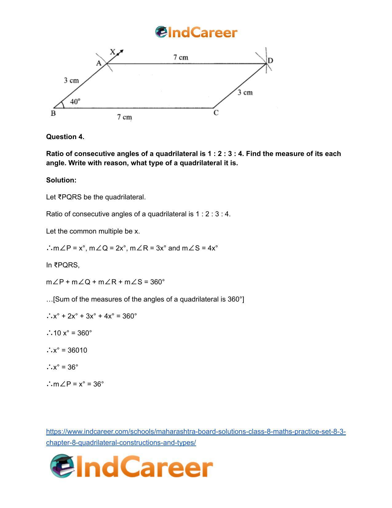 Maharashtra Board Solutions Class 8-Maths (Practice Set 8.3): Chapter 8- Quadrilateral: Constructions and Types - Page 6