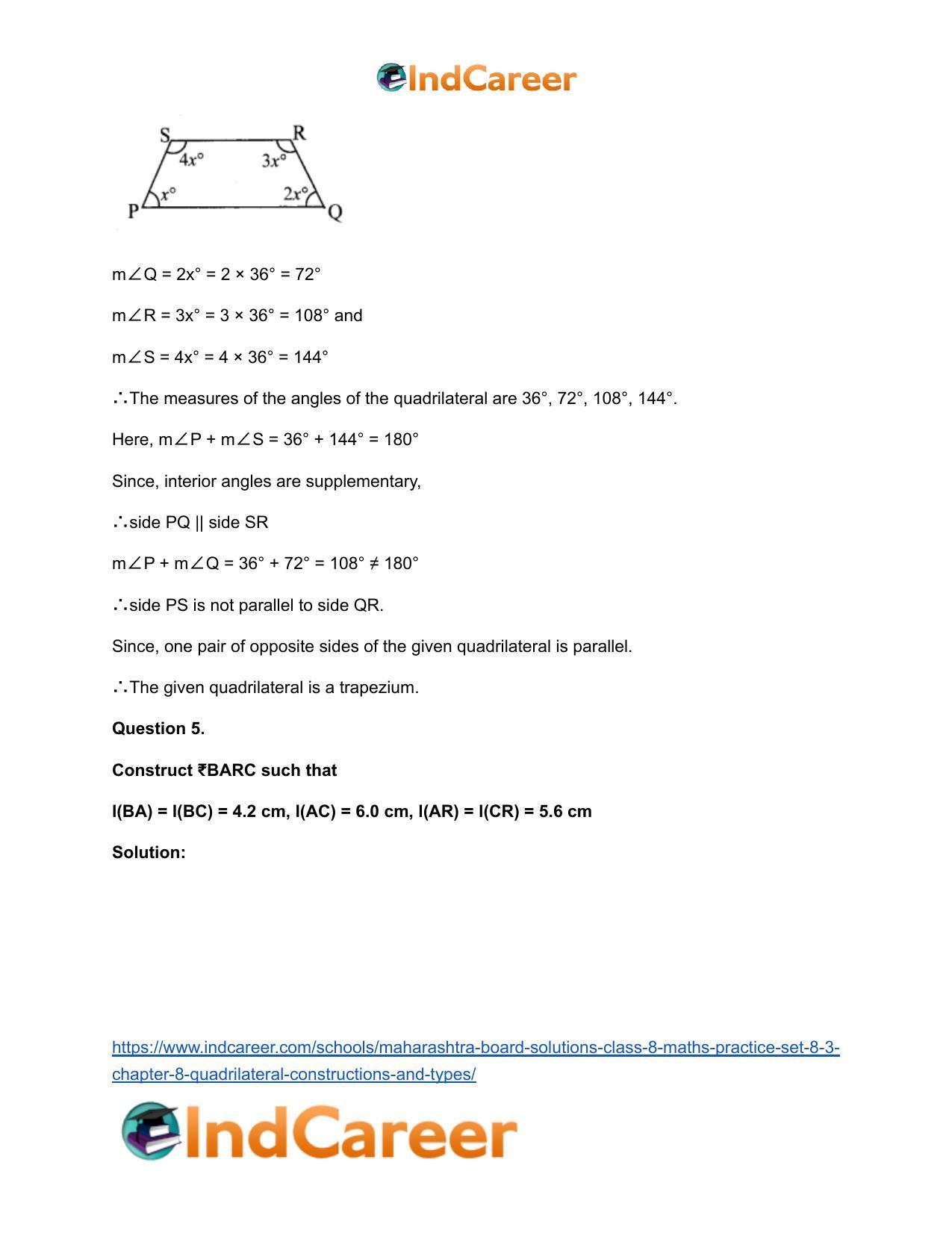 Maharashtra Board Solutions Class 8-Maths (Practice Set 8.3): Chapter 8- Quadrilateral: Constructions and Types - Page 7