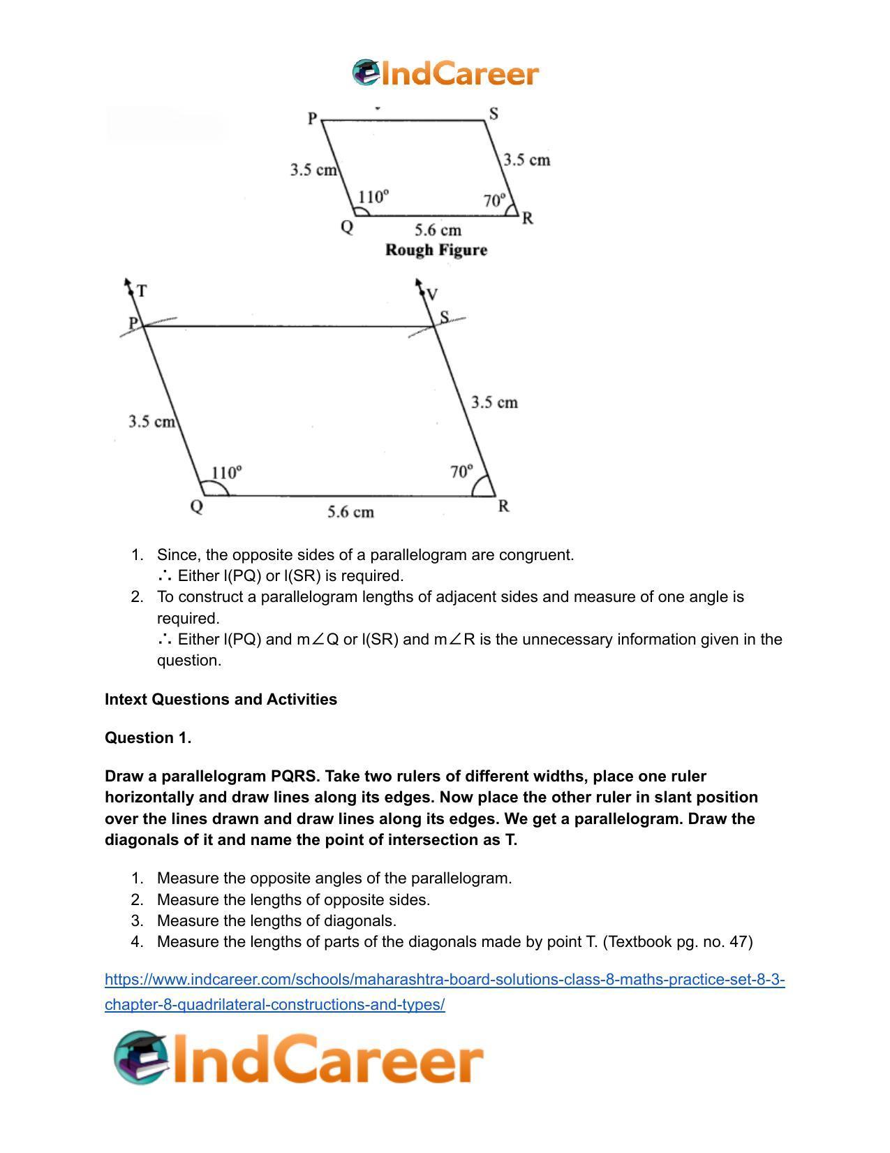 Maharashtra Board Solutions Class 8-Maths (Practice Set 8.3): Chapter 8- Quadrilateral: Constructions and Types - Page 9