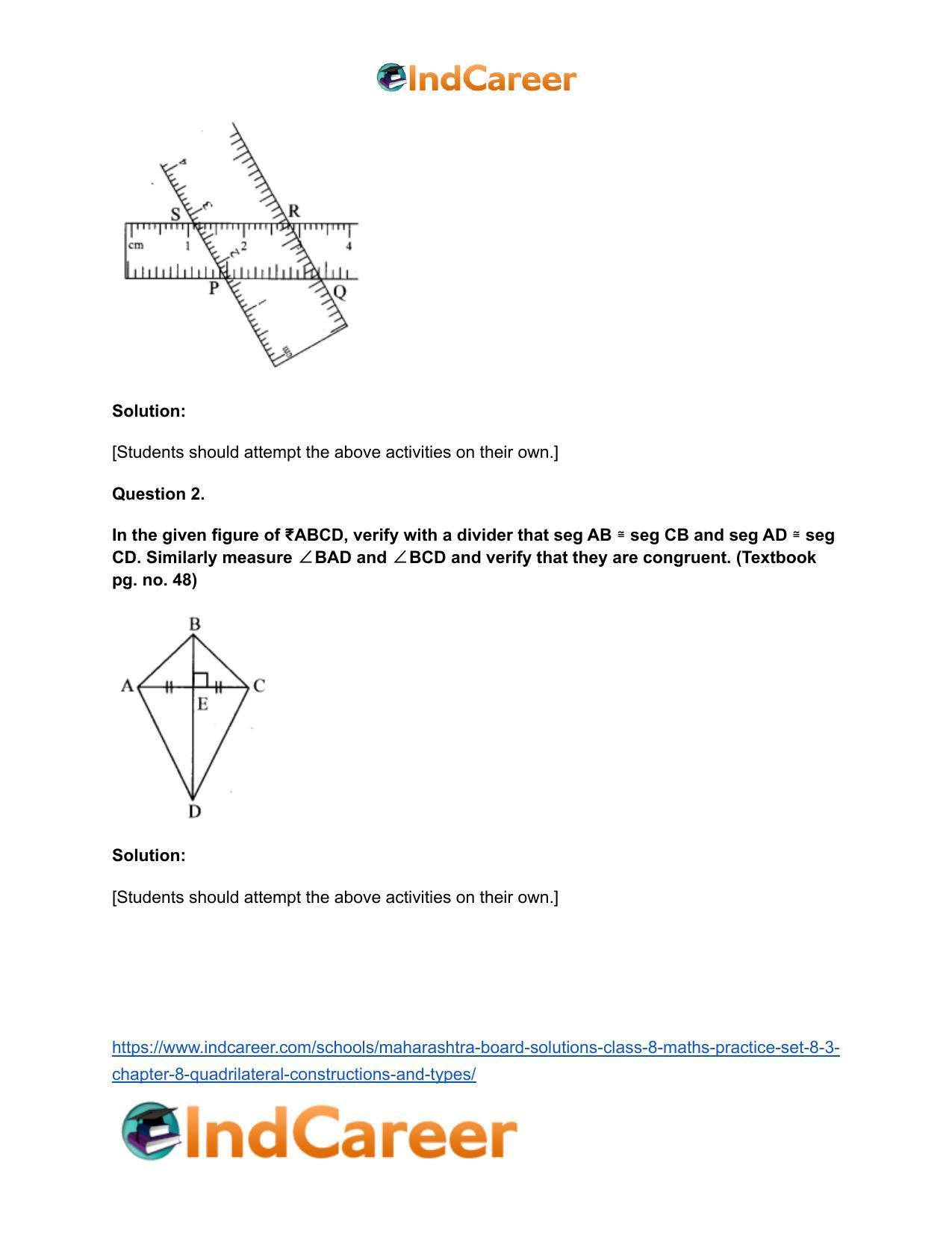 Maharashtra Board Solutions Class 8-Maths (Practice Set 8.3): Chapter 8- Quadrilateral: Constructions and Types - Page 10