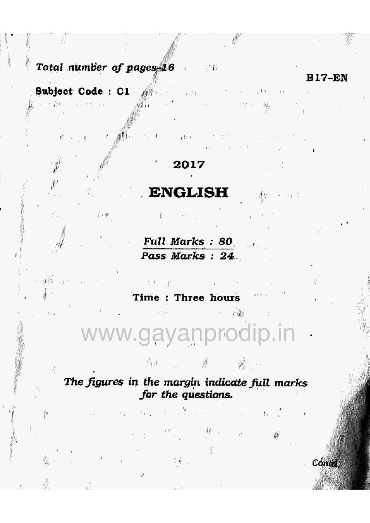 SEBA HSLC English Question Paper 2017 - Page 1