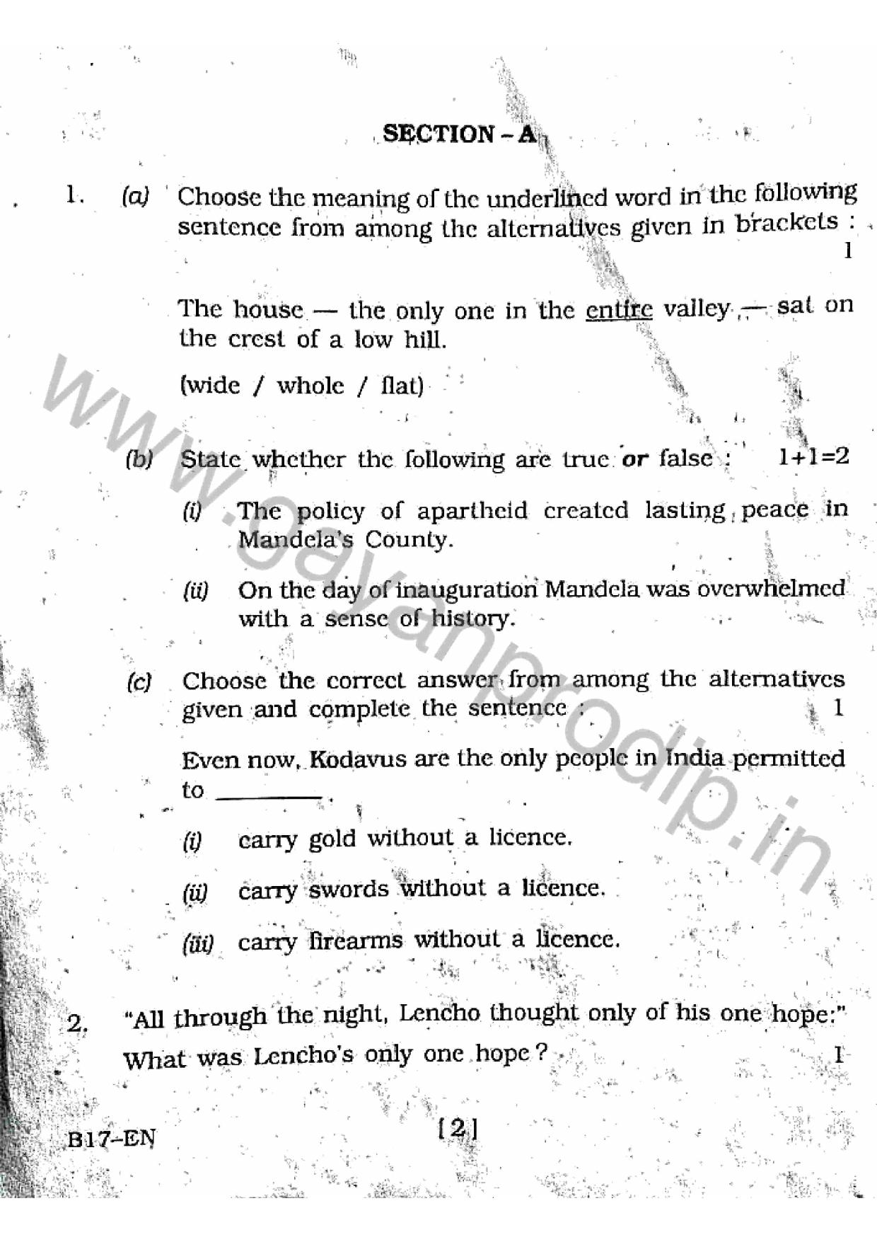 SEBA HSLC English Question Paper 2017 - Page 2
