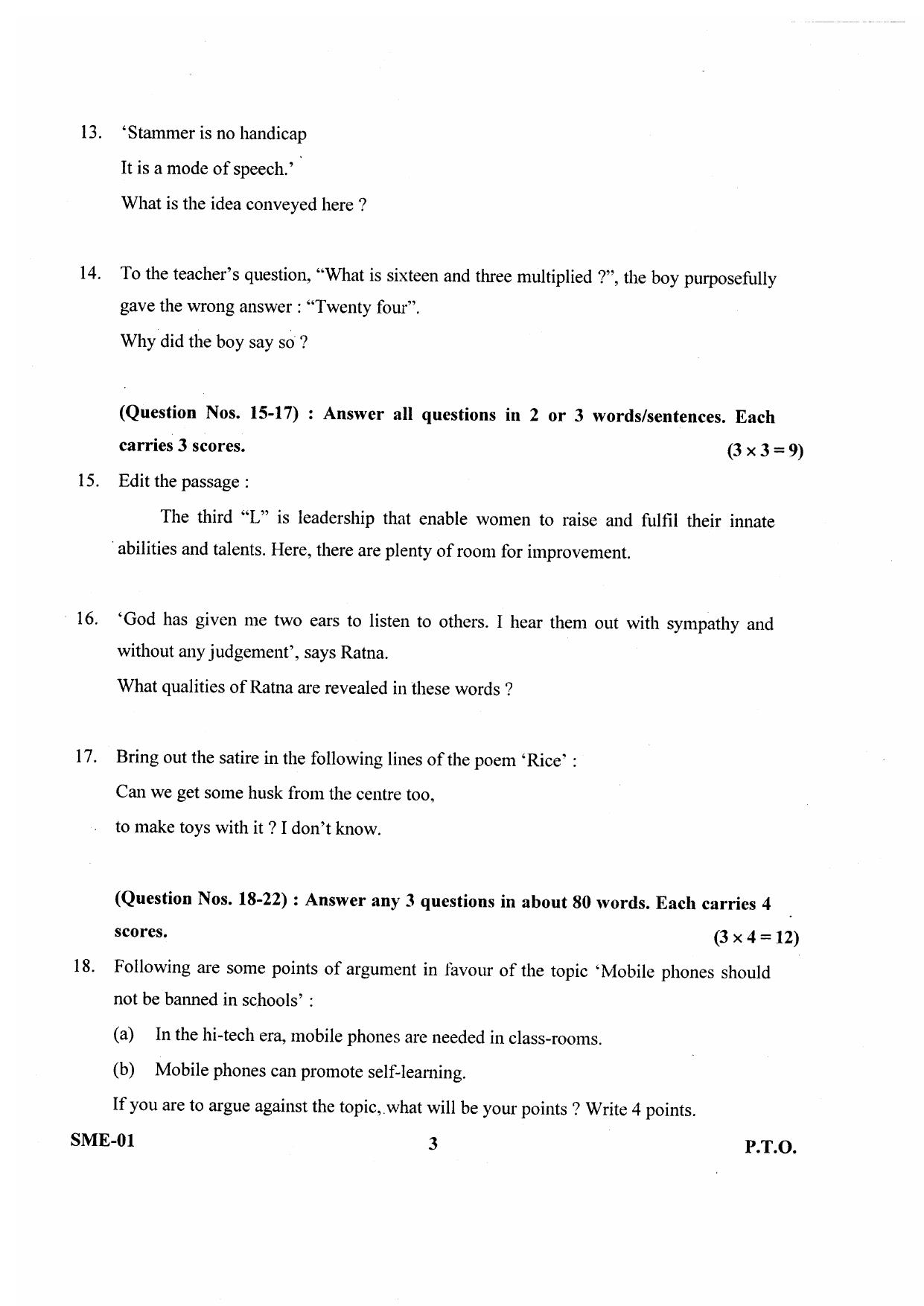 Kerala Plus Two 2020 English Model Question Paper - Page 3