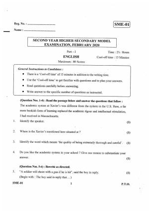 Kerala Plus Two 2020 English Model Question Paper