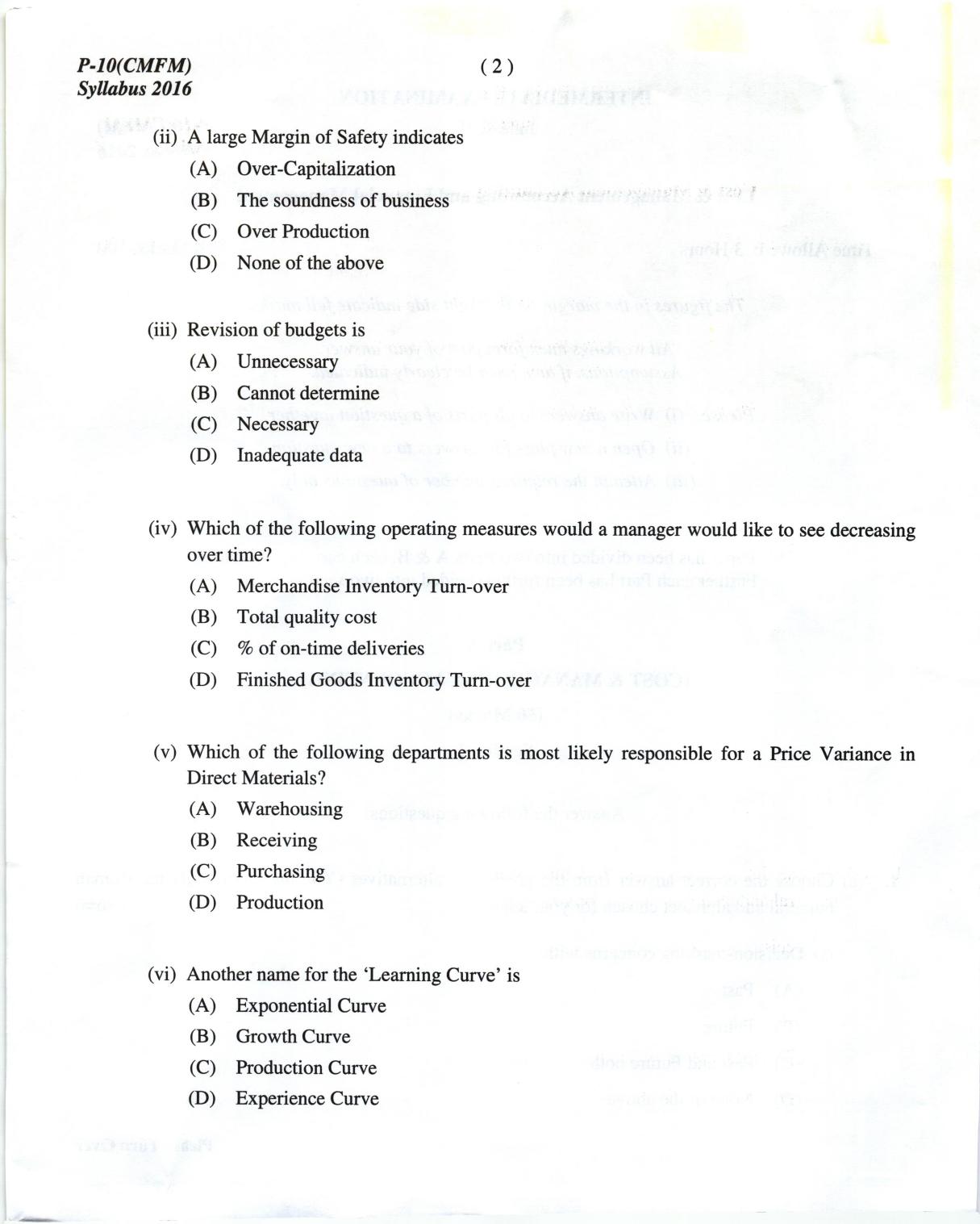 ICMAI June 2018 Cost & Management Accounting and Financial Management Question Paper  - Page 2