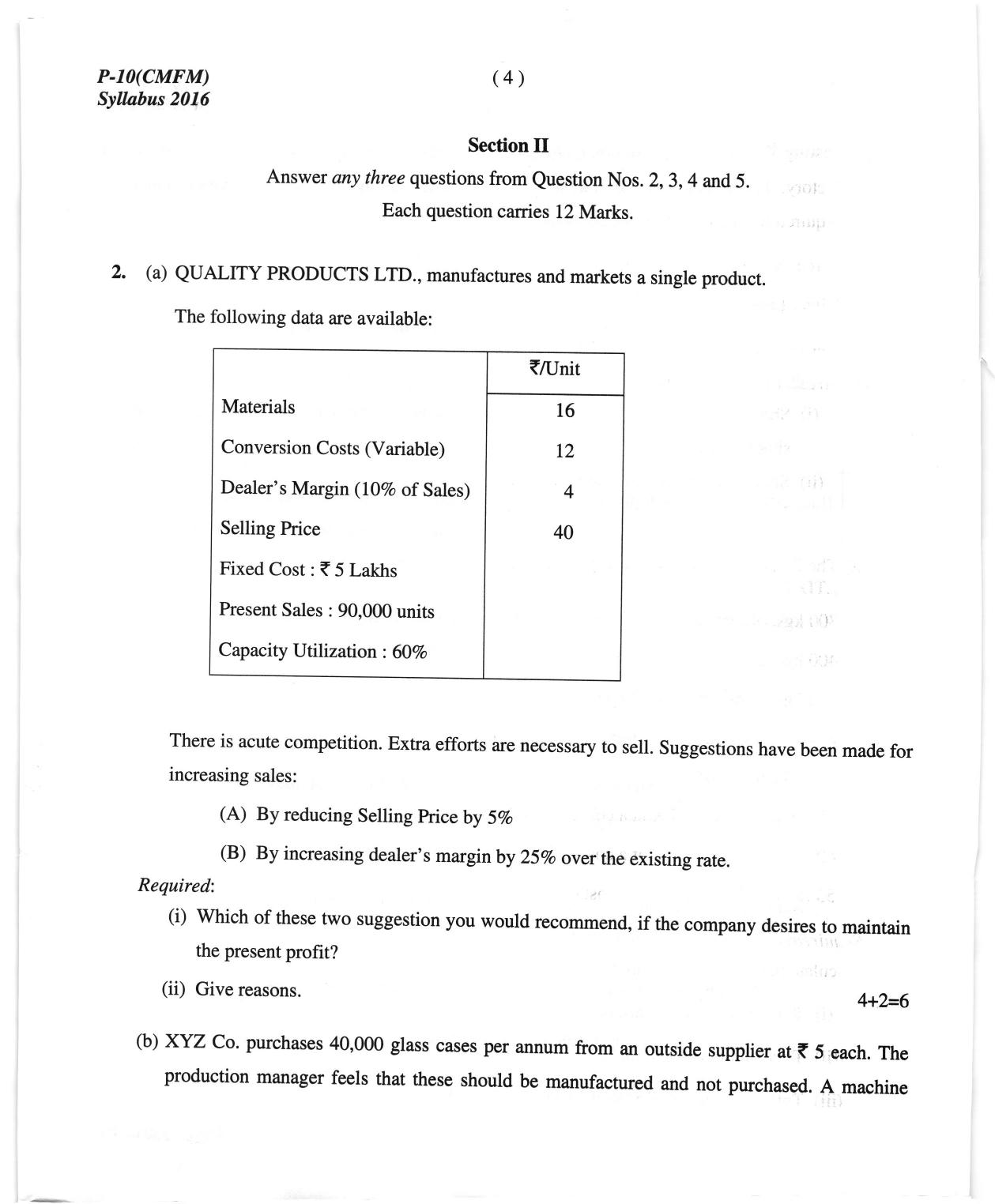 ICMAI June 2018 Cost & Management Accounting and Financial Management Question Paper  - Page 4