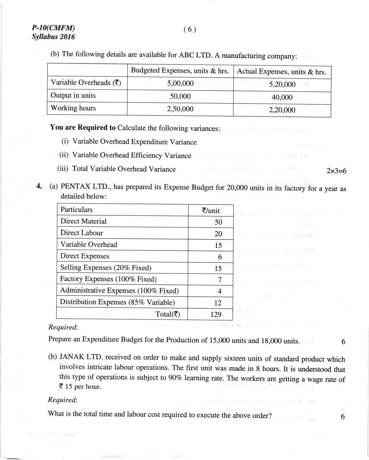 ICMAI June 2018 Cost & Management Accounting and Financial Management Question Paper  - Page 6