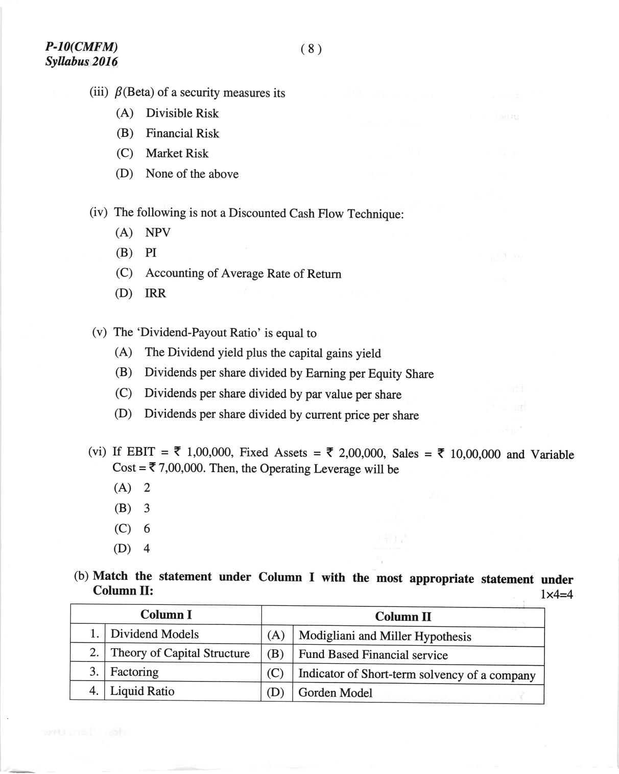 ICMAI June 2018 Cost & Management Accounting and Financial Management Question Paper  - Page 8