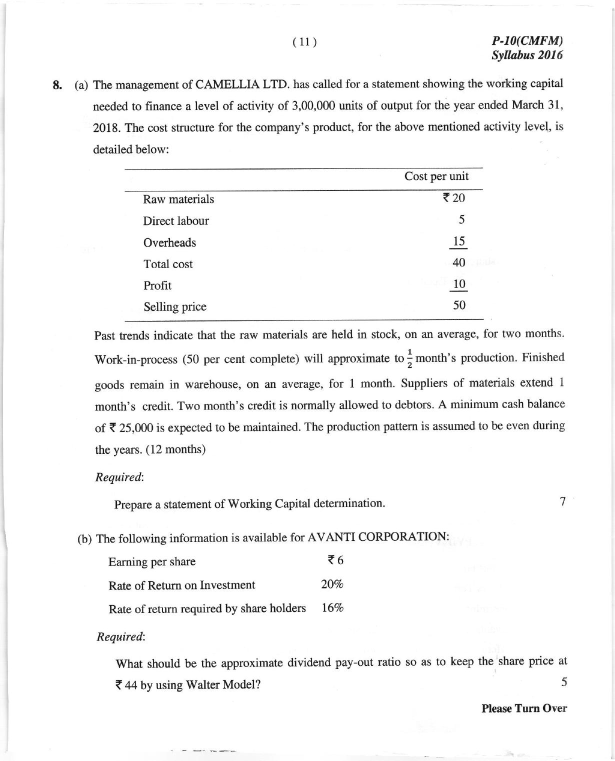 ICMAI June 2018 Cost & Management Accounting and Financial Management Question Paper  - Page 11