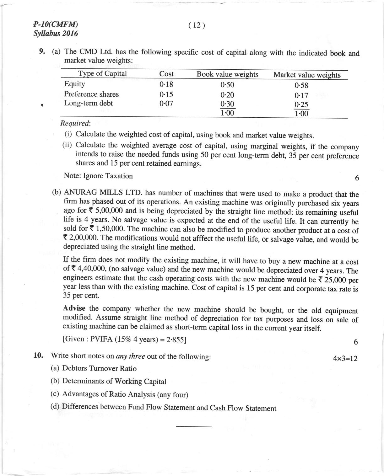 ICMAI June 2018 Cost & Management Accounting and Financial Management Question Paper  - Page 12