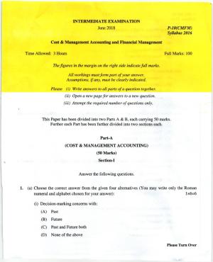 ICMAI June 2018 Cost & Management Accounting and Financial Management Question Paper 