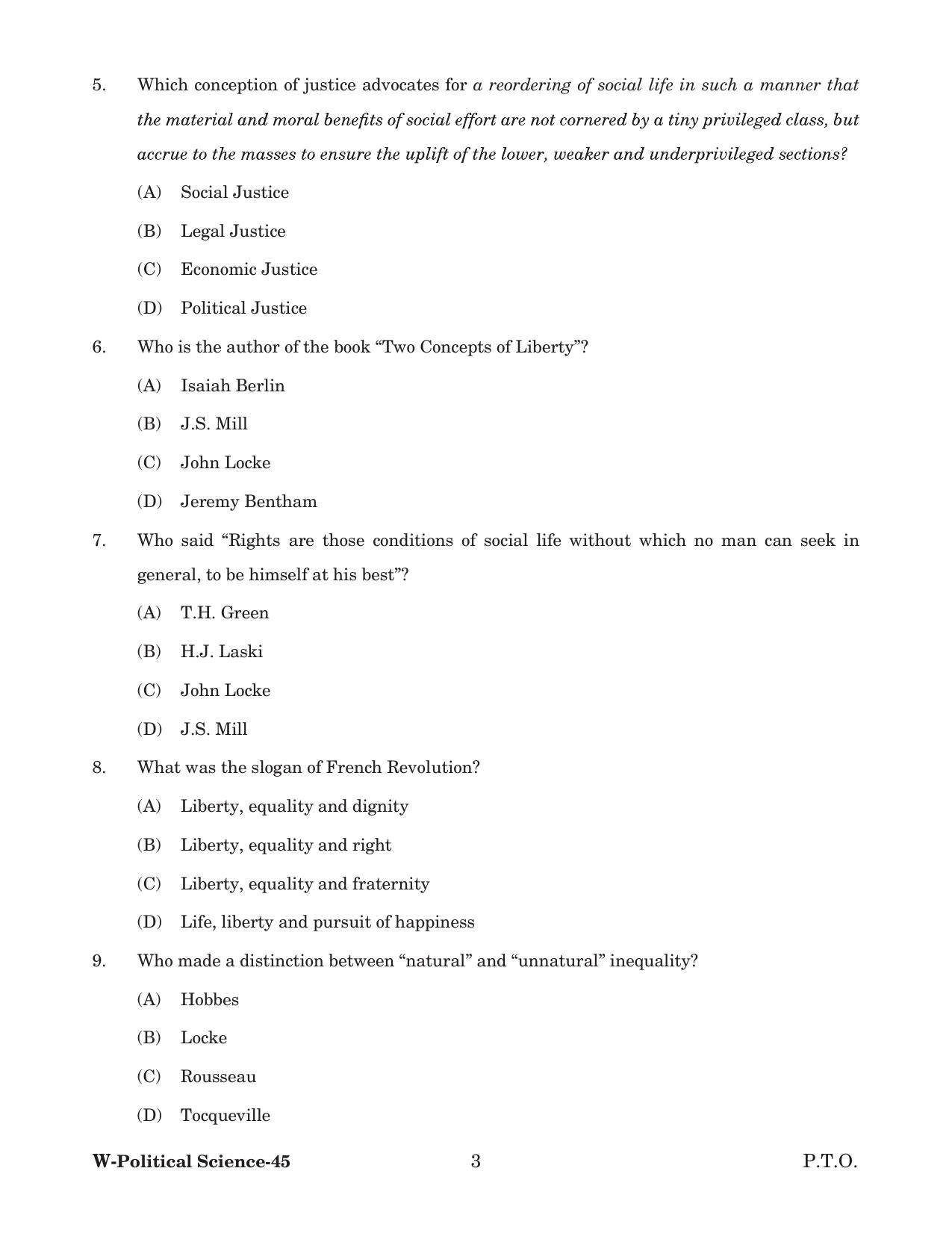 Odisha CPET 2022 POLITICAL SCIENCE Question Paper - Page 3