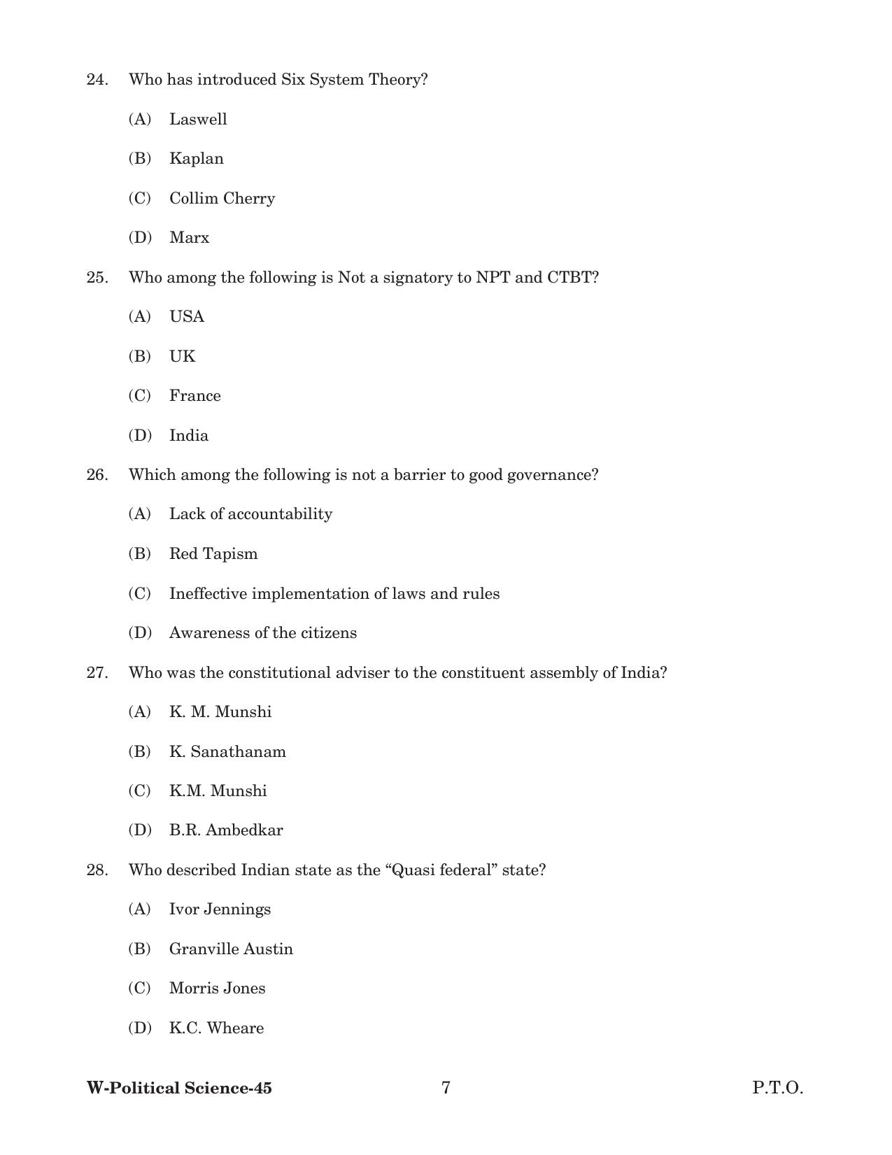 Odisha CPET 2022 POLITICAL SCIENCE Question Paper - Page 7