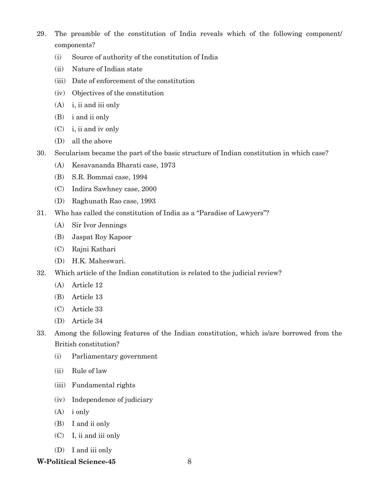 Odisha CPET 2022 POLITICAL SCIENCE Question Paper - Page 8