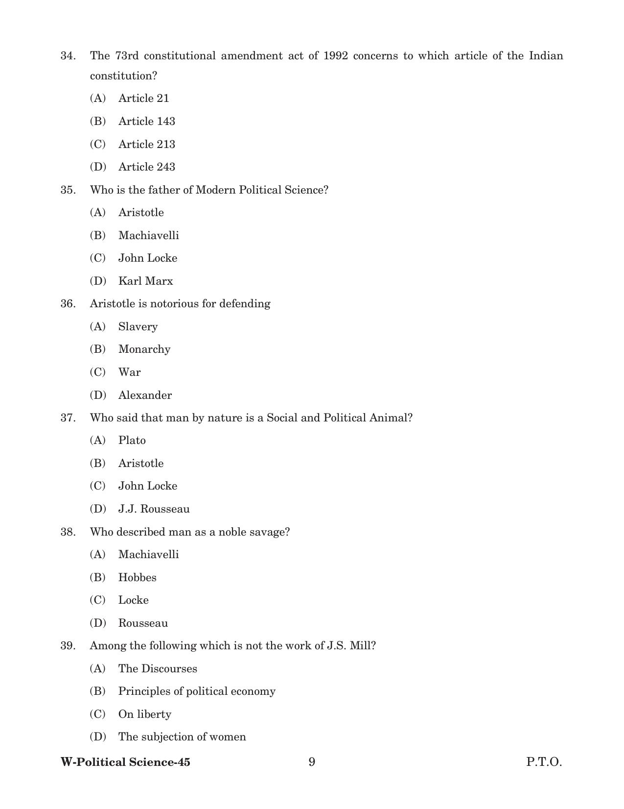 Odisha CPET 2022 POLITICAL SCIENCE Question Paper - Page 9