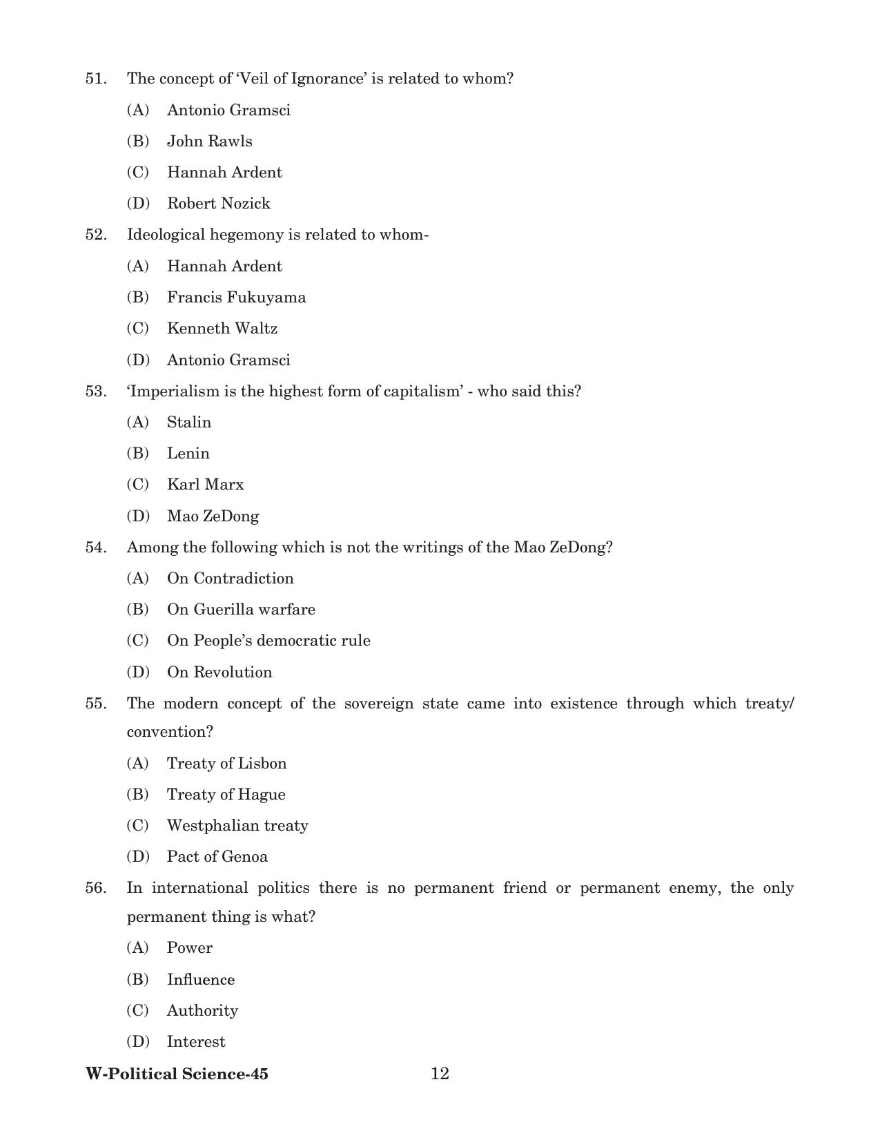 Odisha CPET 2022 POLITICAL SCIENCE Question Paper - Page 12