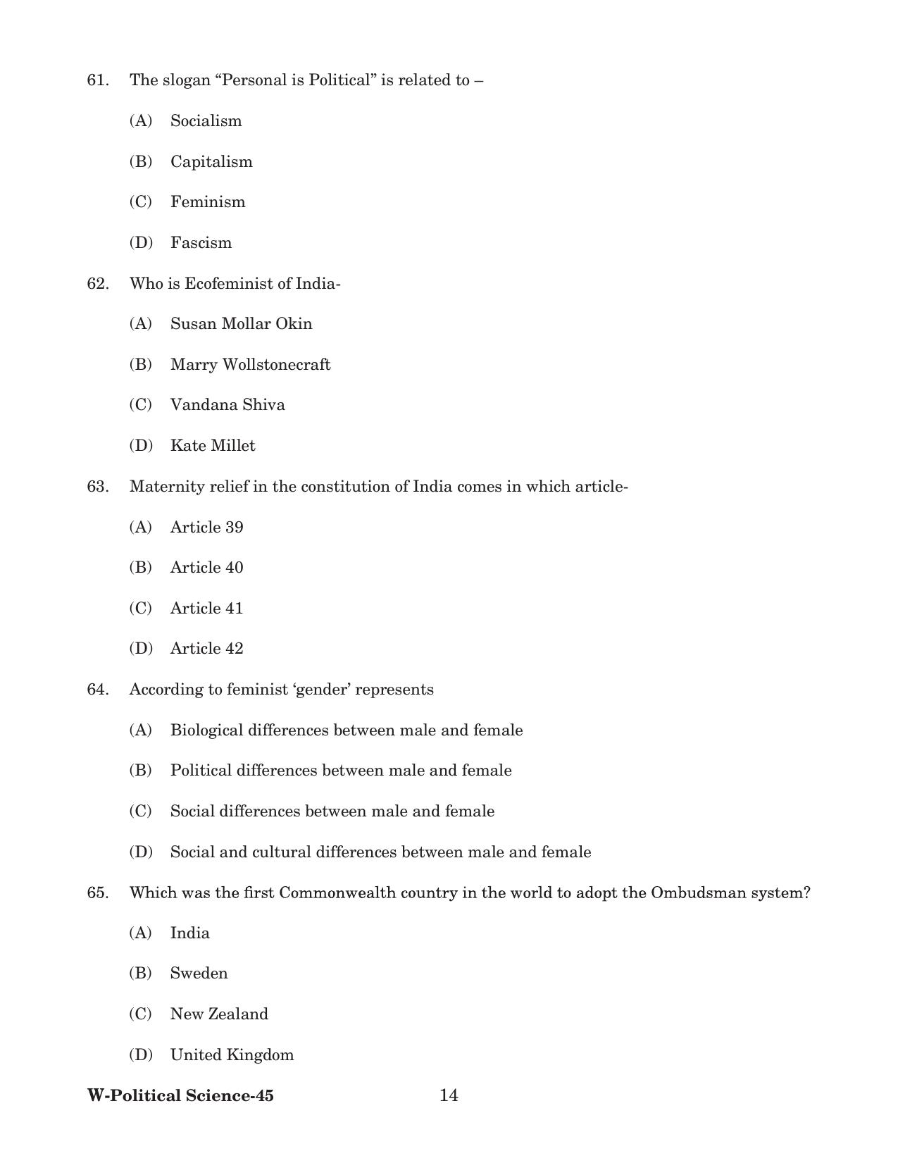 Odisha CPET 2022 POLITICAL SCIENCE Question Paper - Page 14