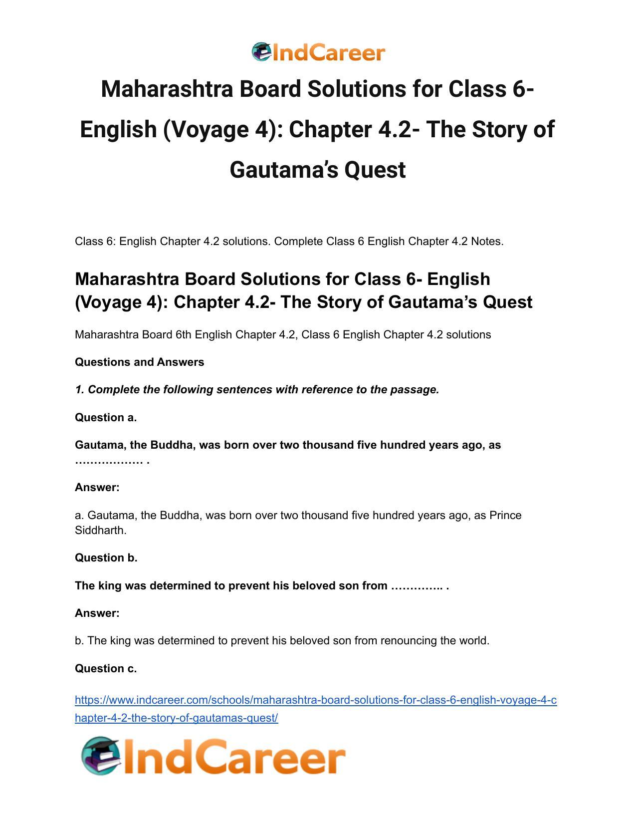Maharashtra Board Solutions for Class 6- English (Voyage 4): Chapter 4.2- The Story of Gautama’s Quest - Page 2