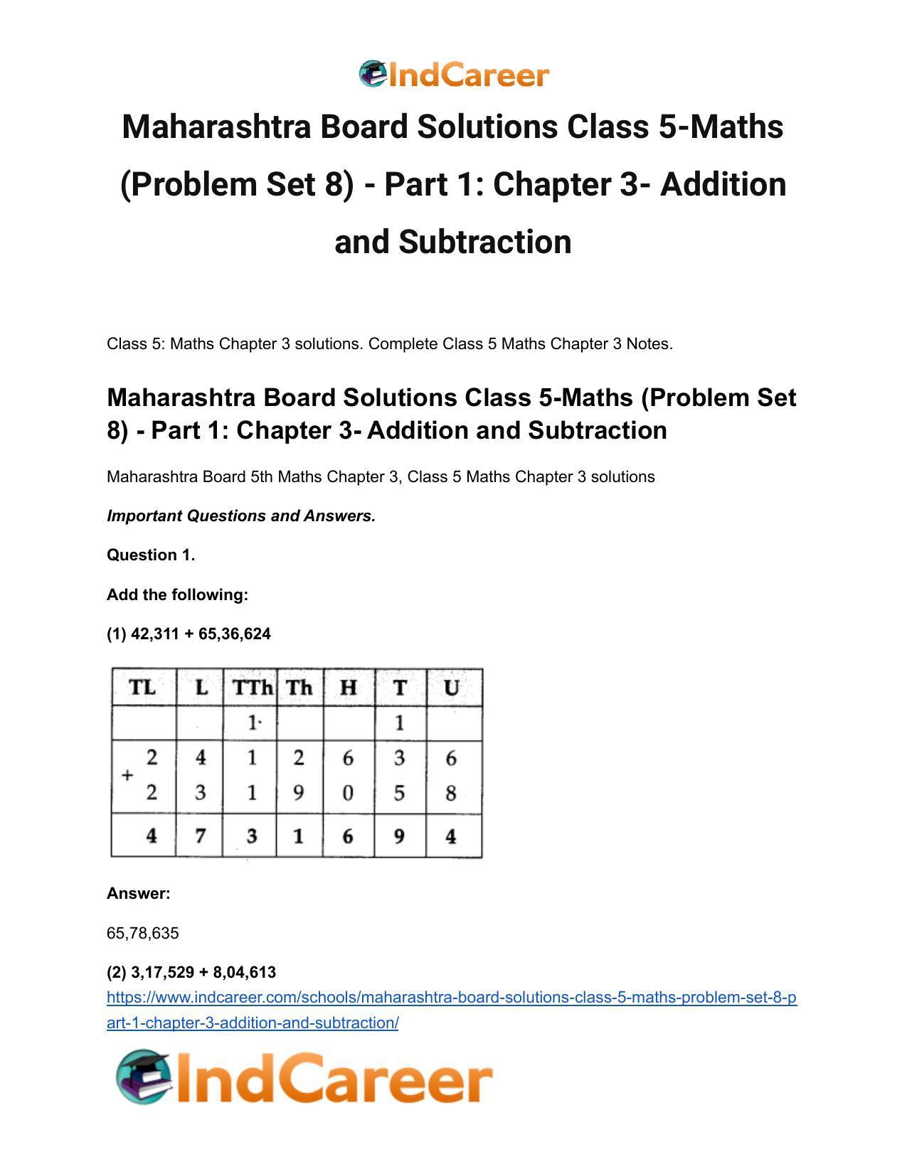 Maharashtra Board Solutions Class 5-Maths (Problem Set 8) - Part 1: Chapter 3- Addition and Subtraction - Page 2