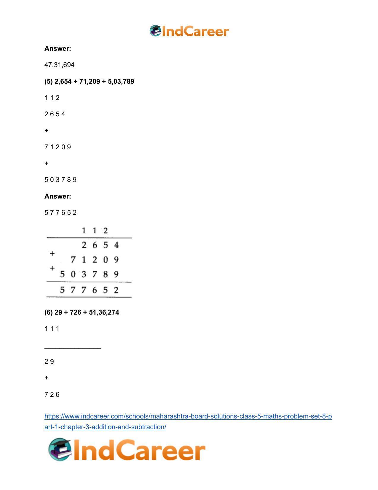 Maharashtra Board Solutions Class 5-Maths (Problem Set 8) - Part 1: Chapter 3- Addition and Subtraction - Page 4