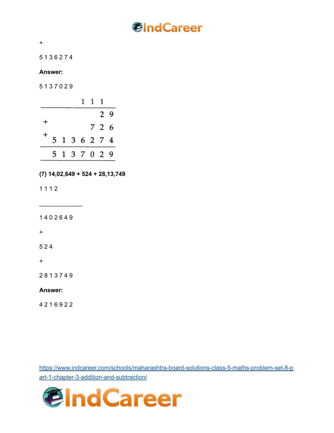 Maharashtra Board Solutions Class 5-Maths (Problem Set 8) - Part 1: Chapter 3- Addition and Subtraction - Page 5