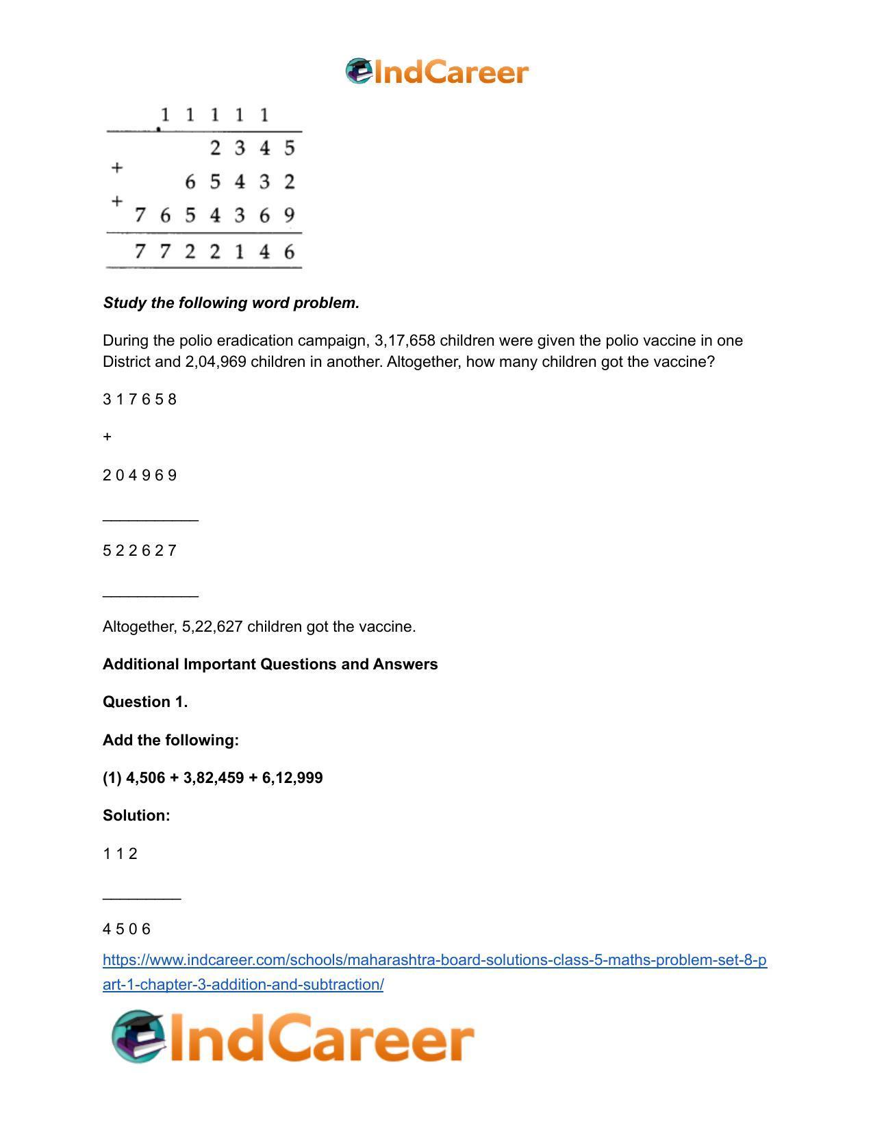 Maharashtra Board Solutions Class 5-Maths (Problem Set 8) - Part 1: Chapter 3- Addition and Subtraction - Page 8