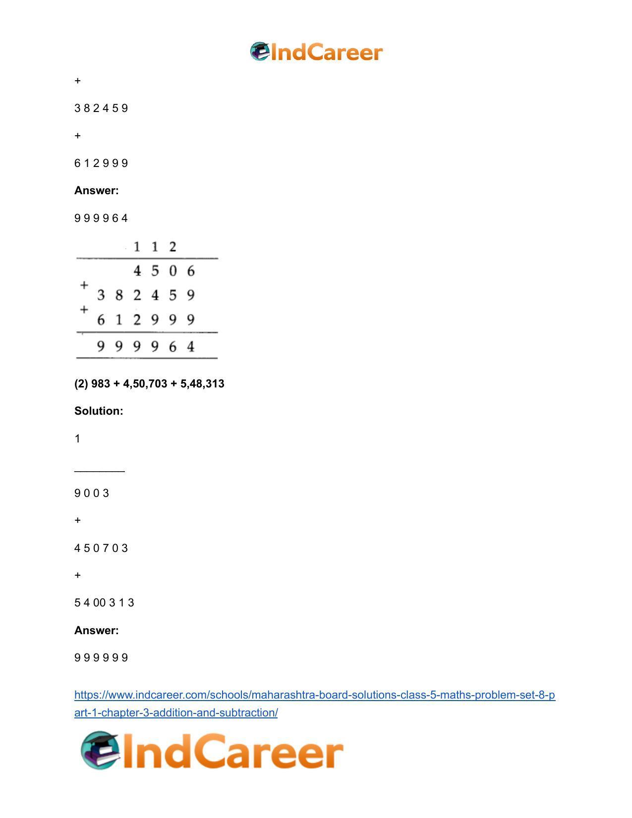 Maharashtra Board Solutions Class 5-Maths (Problem Set 8) - Part 1: Chapter 3- Addition and Subtraction - Page 9