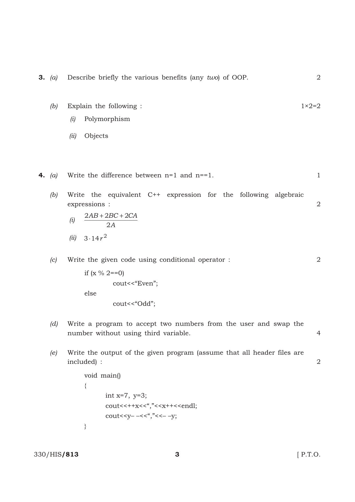 NIOS October 2016 Class 12 Computer Science Question Paper - Page 3
